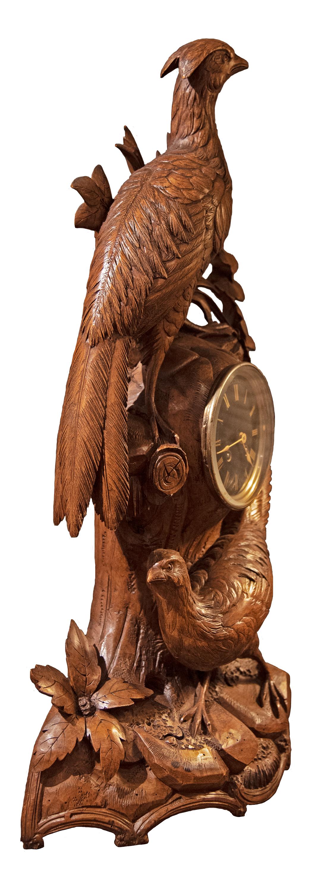 Swiss Black Forest Clock with Two Pheasants