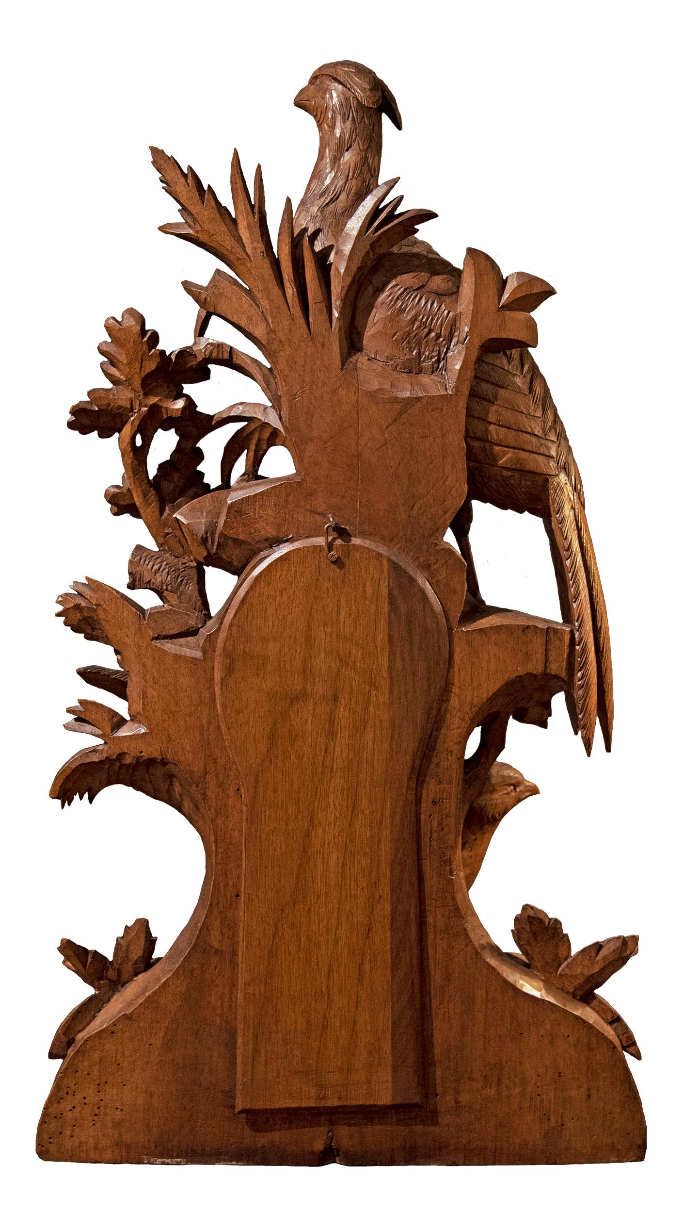 Carved Black Forest Clock with Two Pheasants