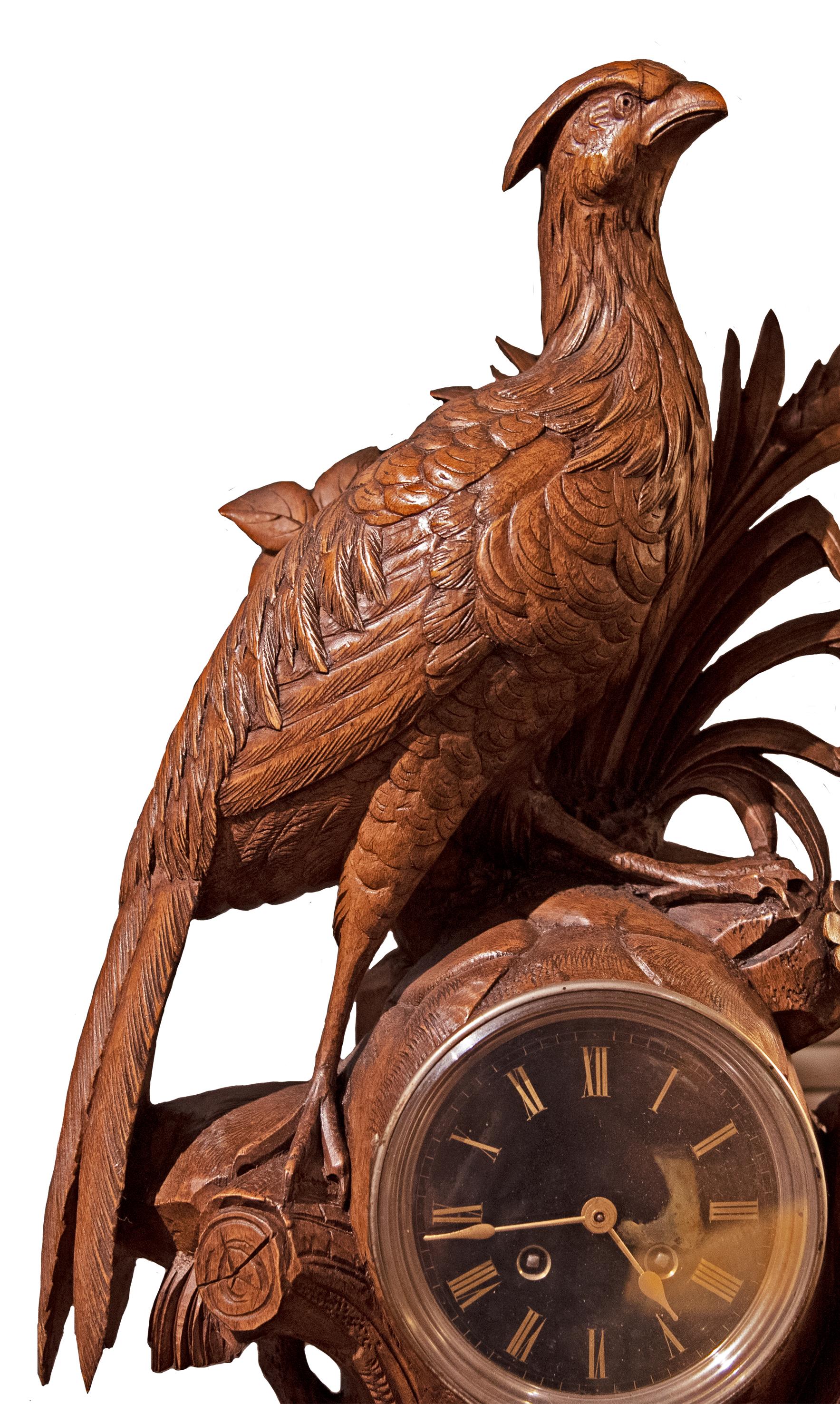 19th Century Black Forest Clock with Two Pheasants