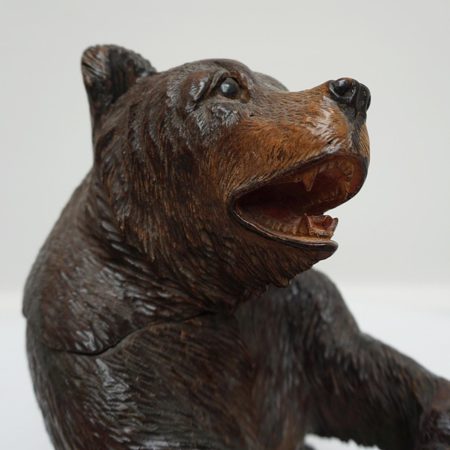 Boîte à tabac ours en bois de tilleul sculpté de la Forêt-Noire, vers 1900 en vente 5