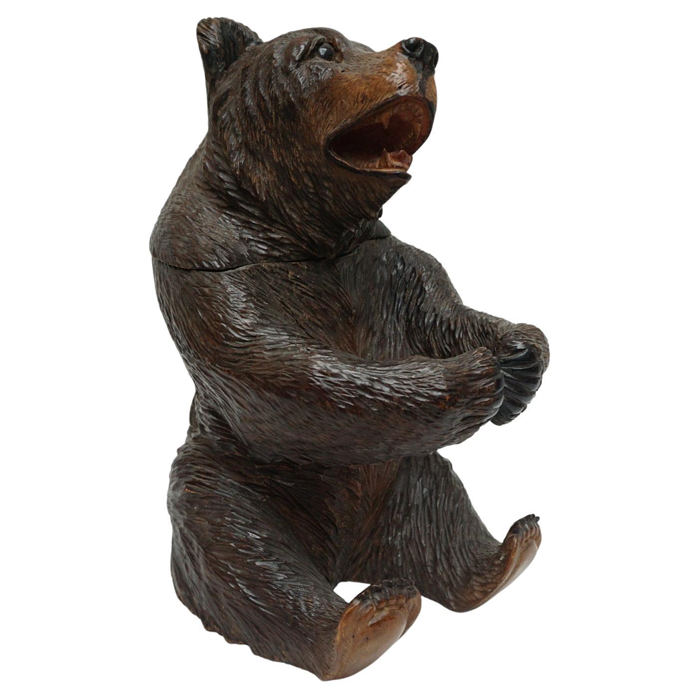 Black Forest Linden Wood Carved Bear Tobacco Box, circa 1900 For Sale