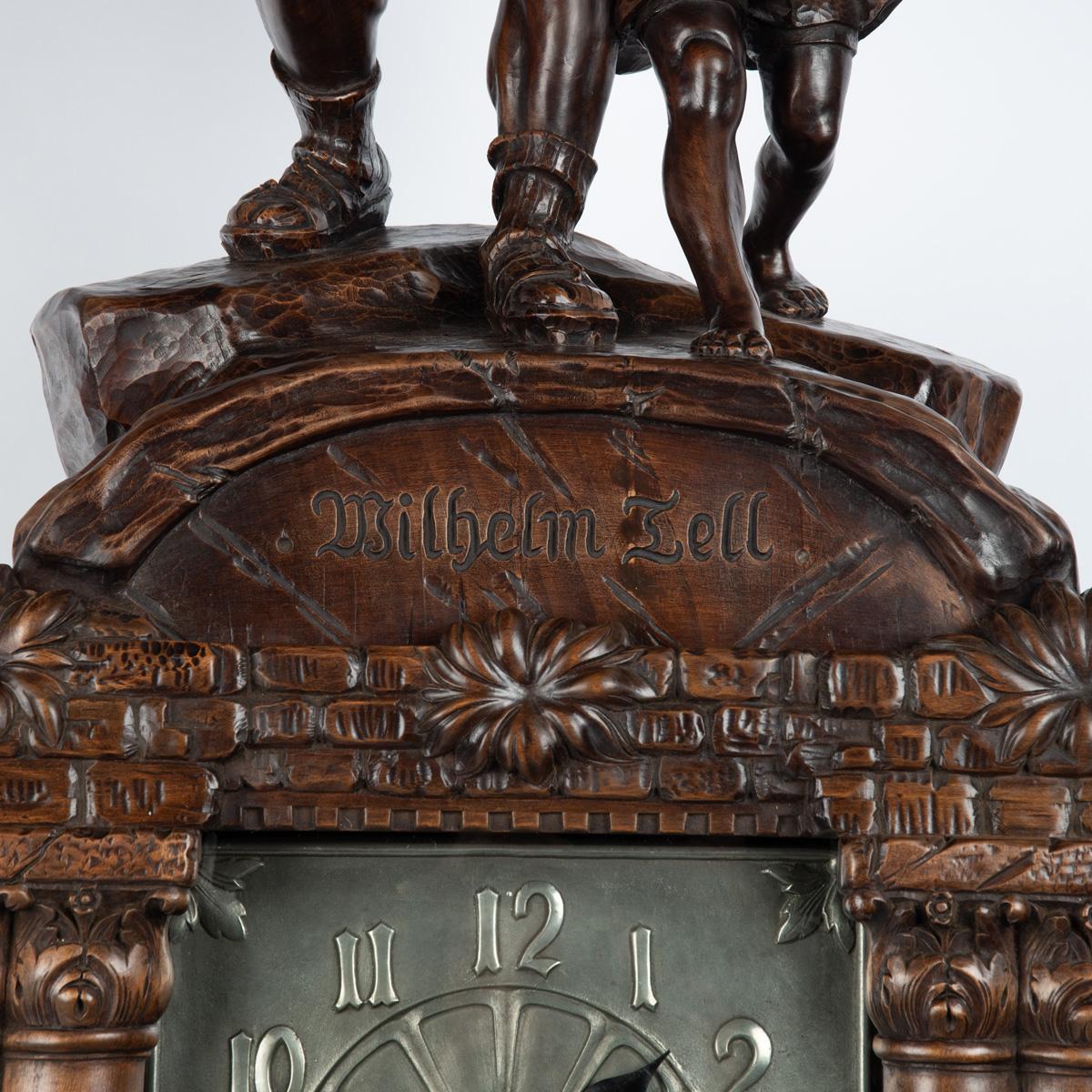 A ‘Black Forest’ linden wood long case clock by Spring of Interlaken For Sale 6
