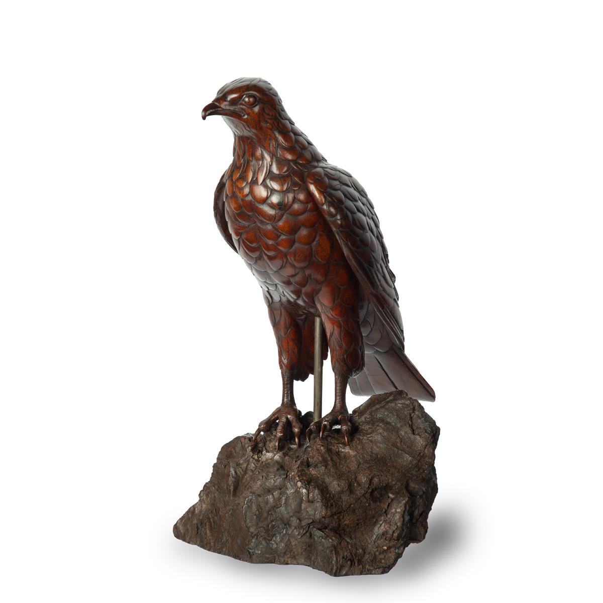 20th Century A Black Forest linden wood model of a hawk For Sale