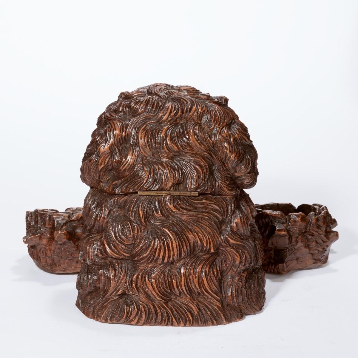 Late 19th Century ‘Black Forest’ Walnut Tobacco Box in the Form of a Long-Haired Dog