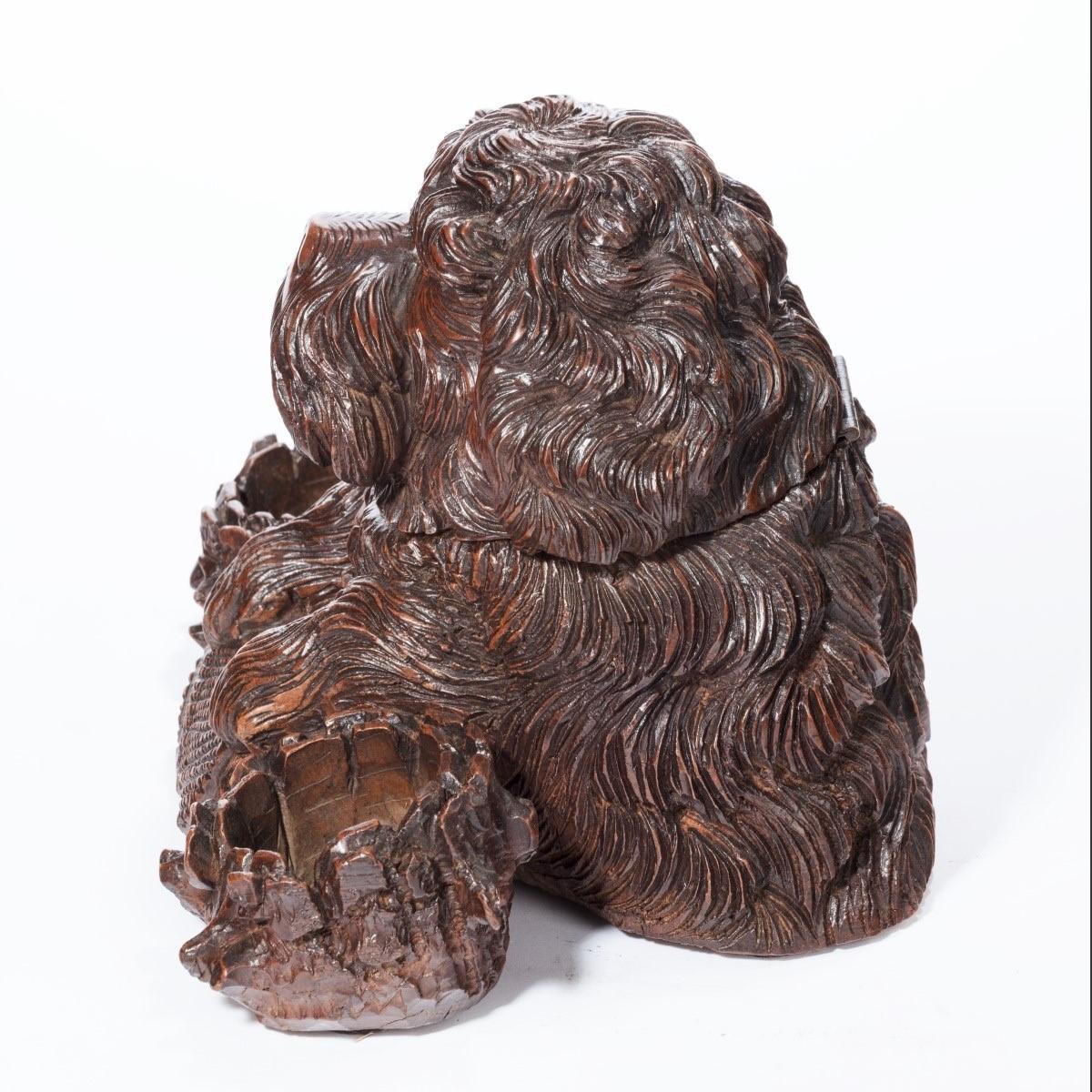 ‘Black Forest’ Walnut Tobacco Box in the Form of a Long-Haired Dog 1