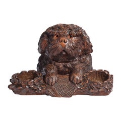 Antique ‘Black Forest’ Walnut Tobacco Box in the Form of a Long-Haired Dog