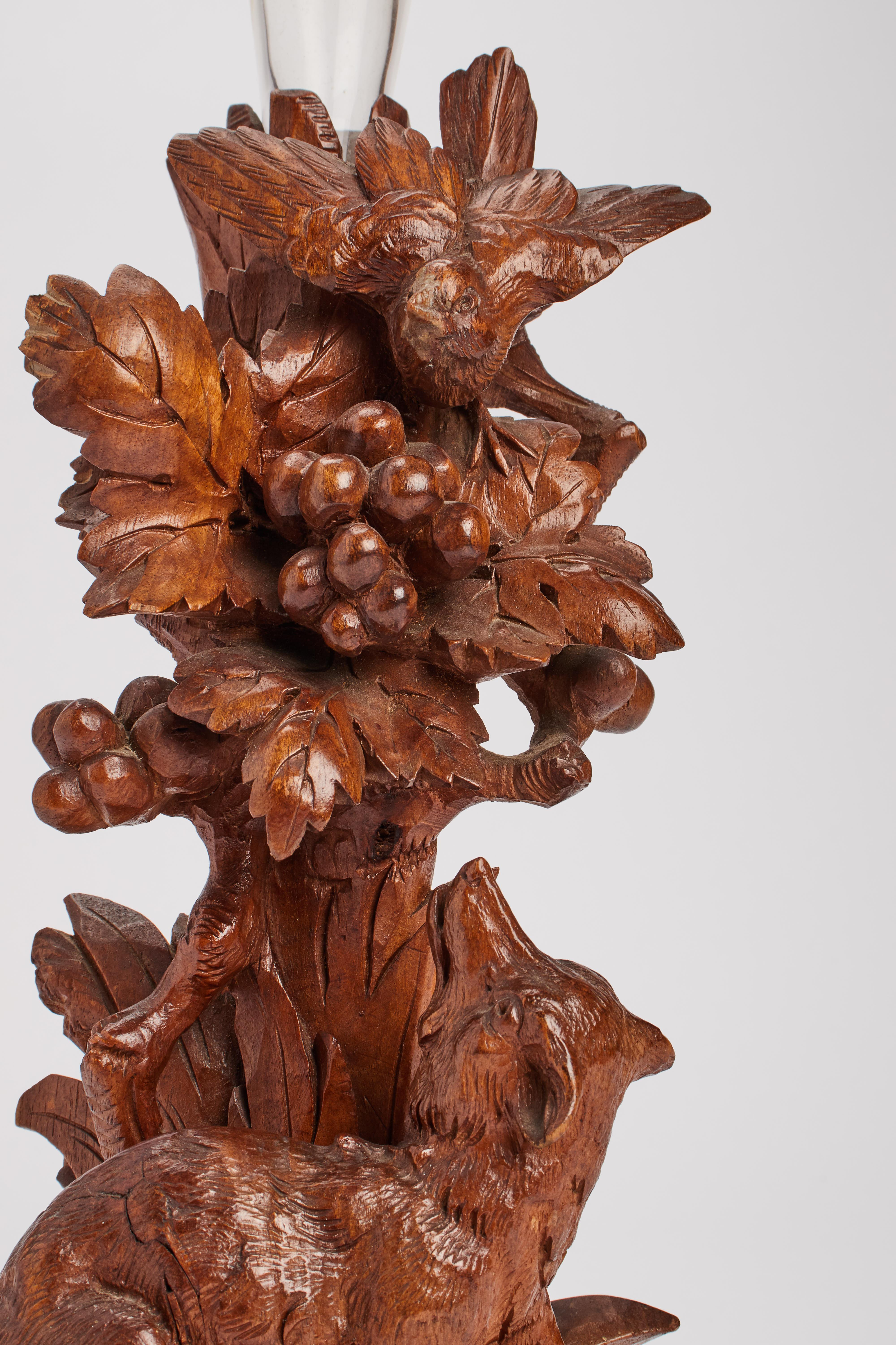 A black forrest wooden sculpture with fox and bird, with a vase, Germany 1880 For Sale 2