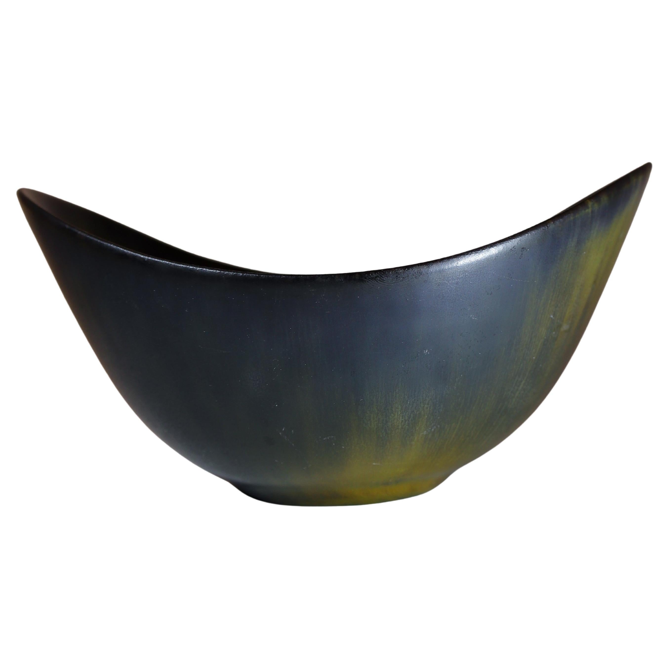 A Black 
Green Vintage Ceramic Bowl - Gunnar Nylund Rörstrand Midcentury Modern