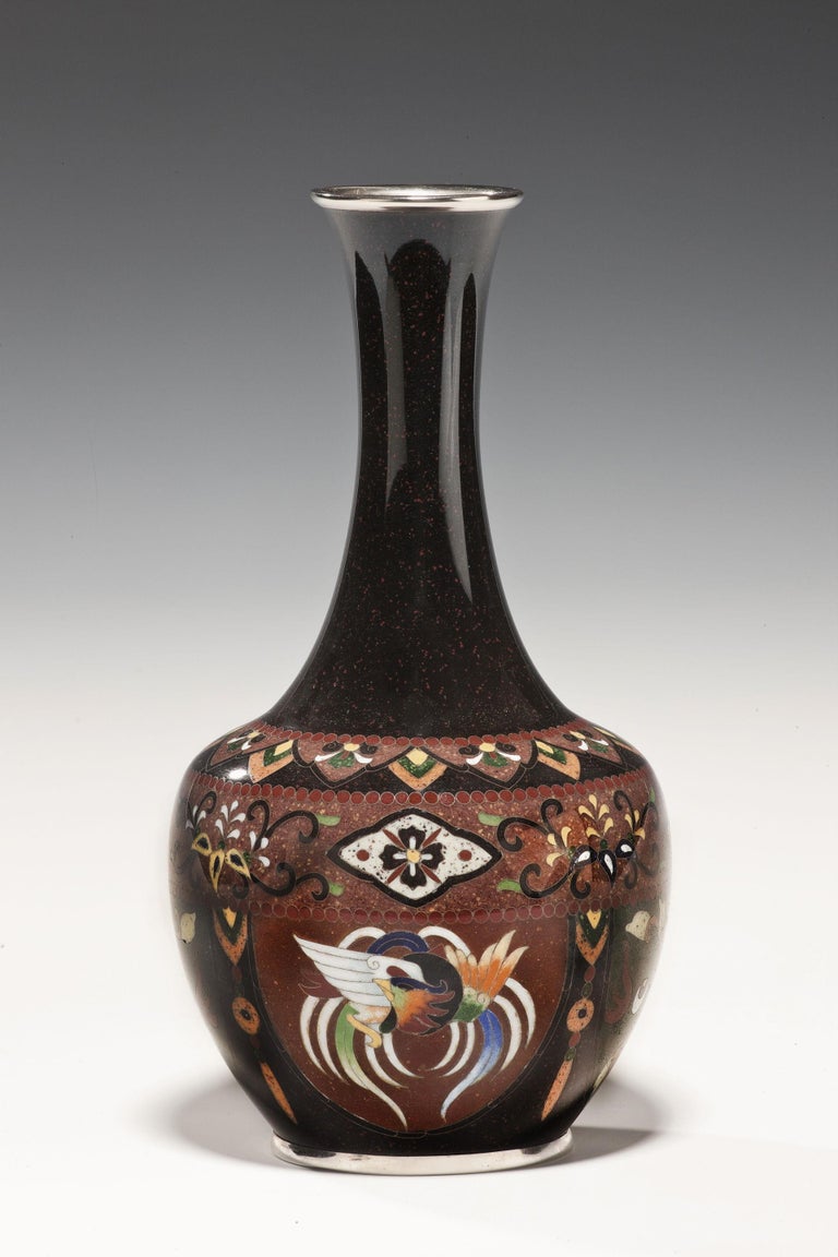 Black Japanese Cloisonné Vase For Sale at 1stDibs