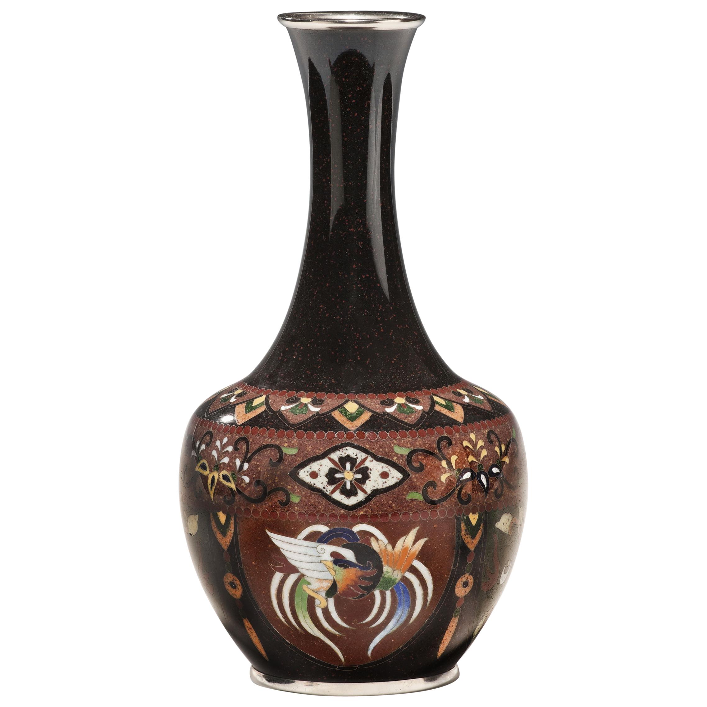 Black Japanese Cloisonné Vase For Sale