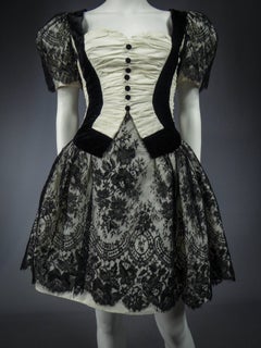 A black Lace & white French Couture Cocktail Dress Circa 1990