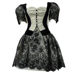 A black Lace & white French Couture Cocktail Dress Circa 1990