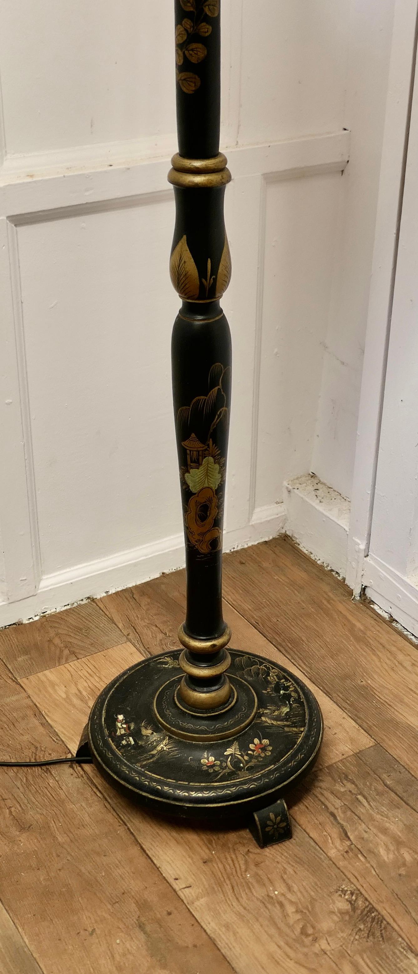 A Black Lacquer and Gold Decorated Standard Lamp    For Sale 2