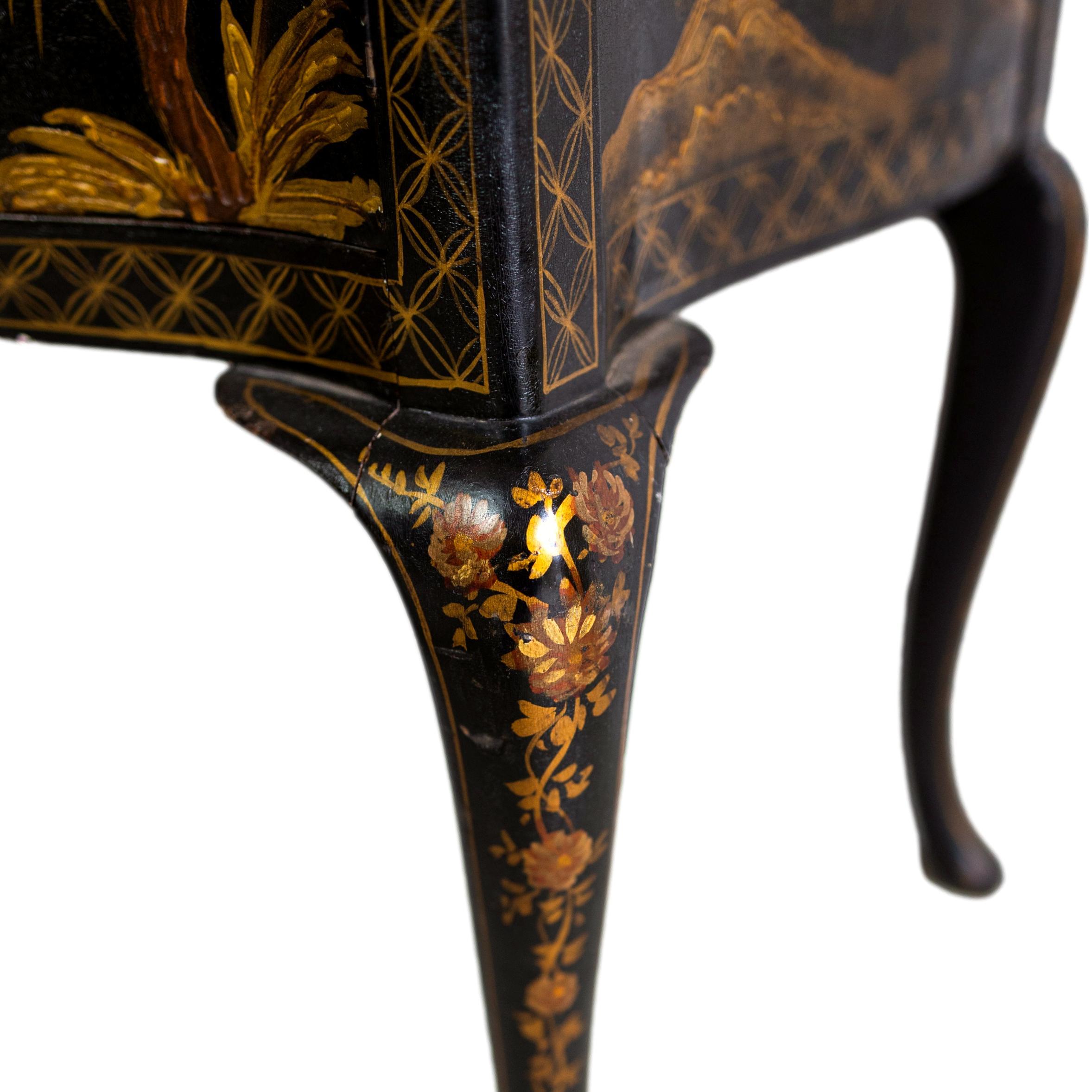Black Lacquered and Chinoiserie-Decorated Serpentine Cabinet, English, c. 1875 2