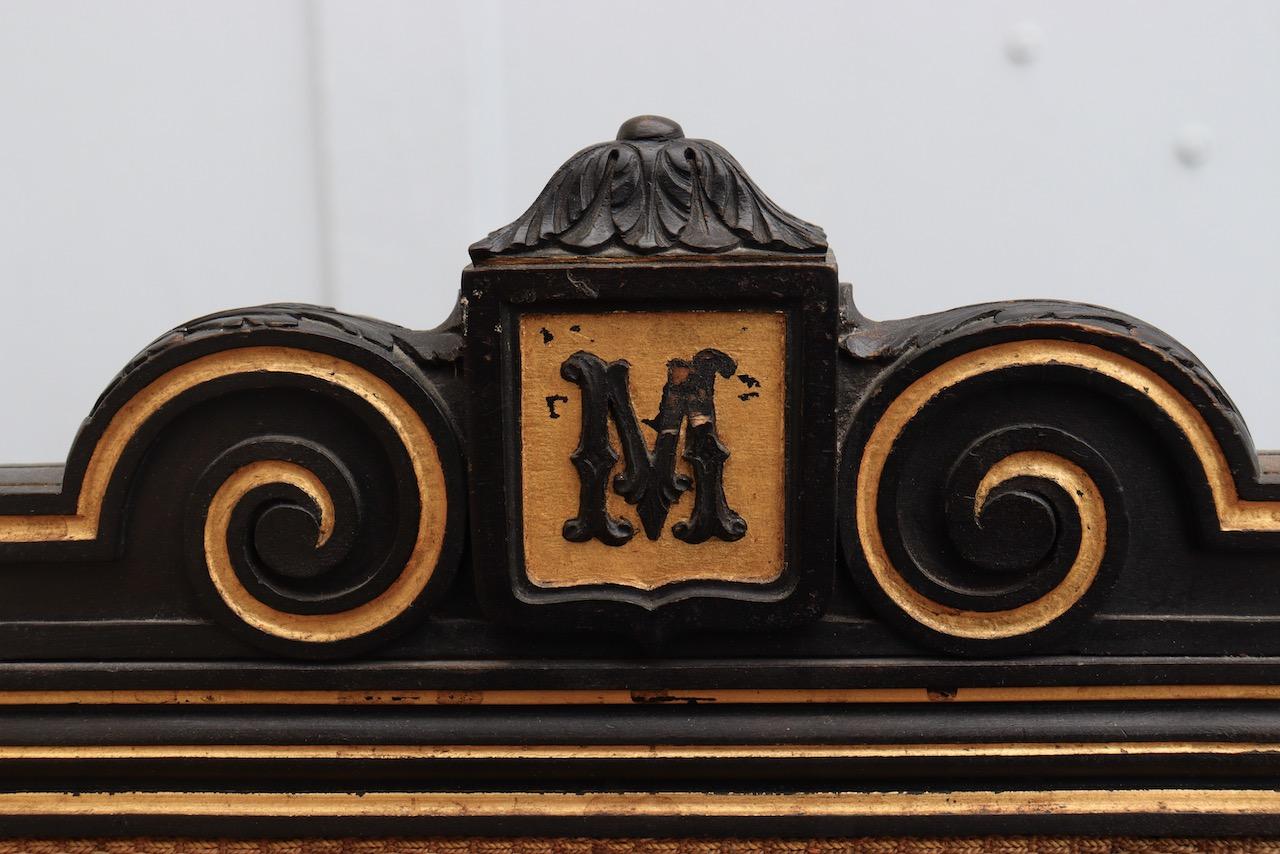 Schwarz lackierter und vergoldeter viktorianischer klappbarer Kaminschirm aus Holz, 19. Jahrhundert im Angebot 1
