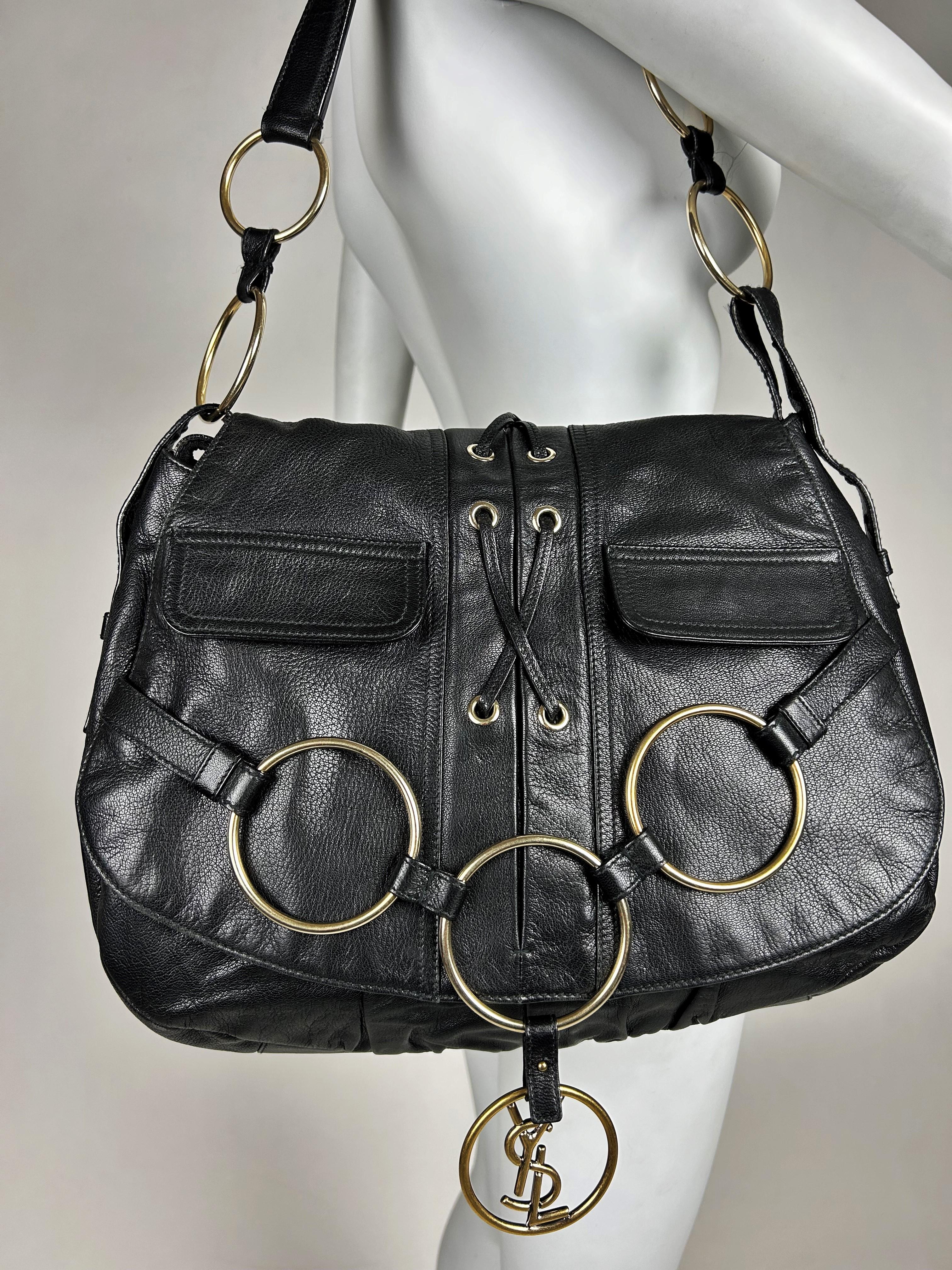 A Black Leather Saharienne bag by Yves Saint Laurent Rive Gauche Circa 1980 6