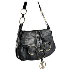 Una borsa Saharienne in pelle nera di Yves Saint Laurent Rive Gauche Circa 1980