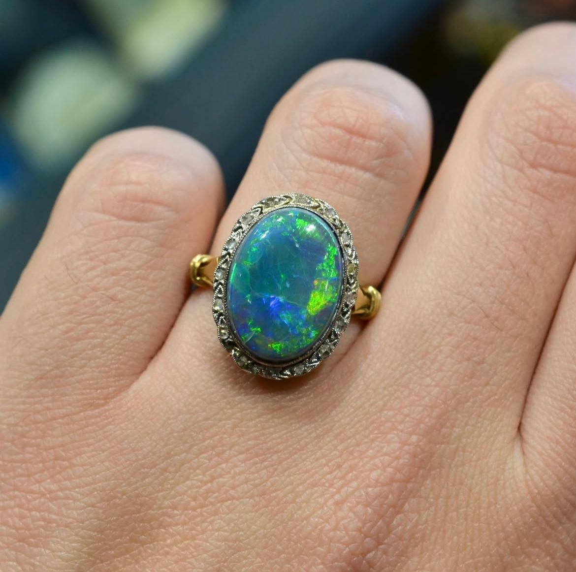 A Black Opal And Diamond Cluster Ring 1