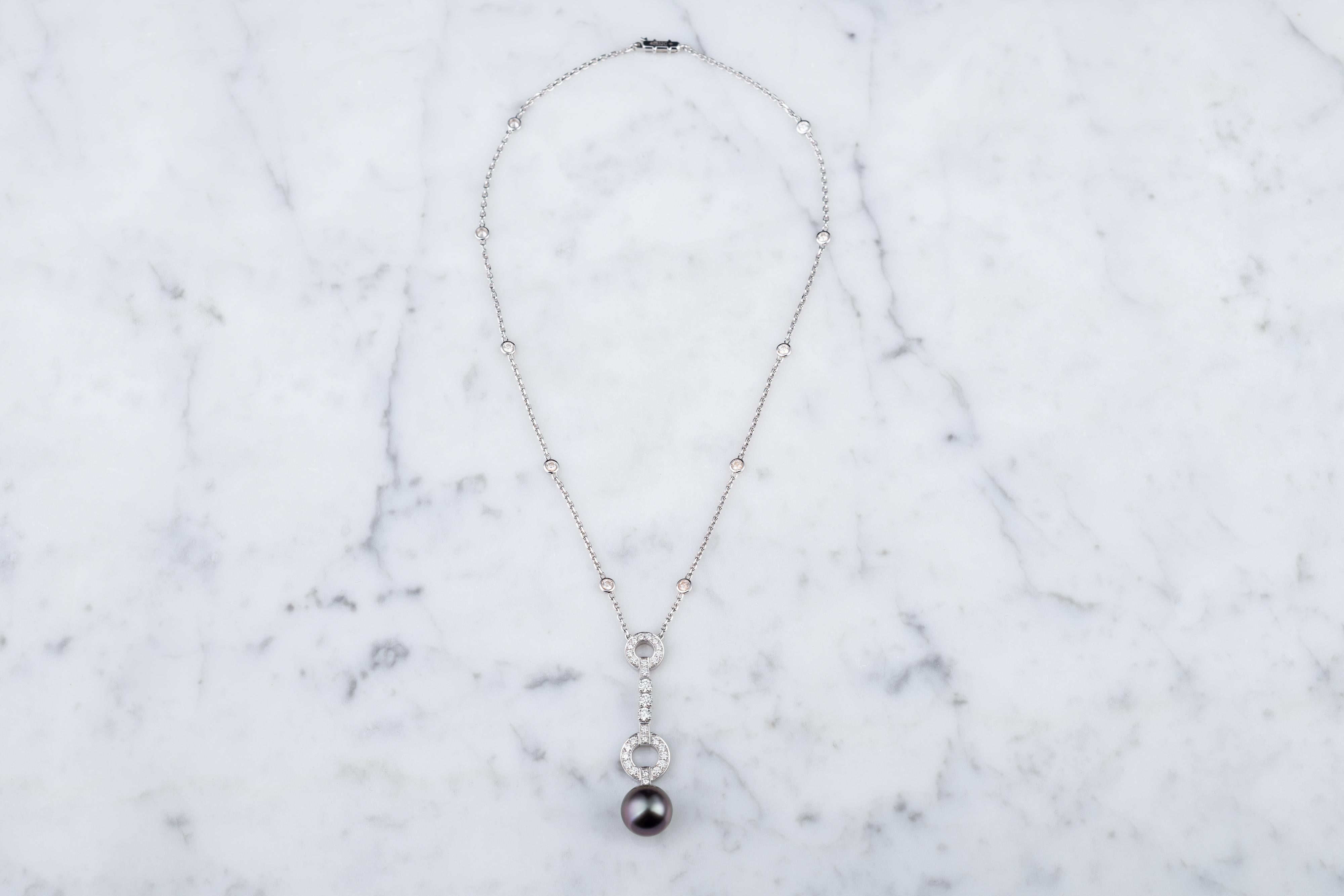Modern A Black Pearl And Diamond Necklace, by Cartier For Sale