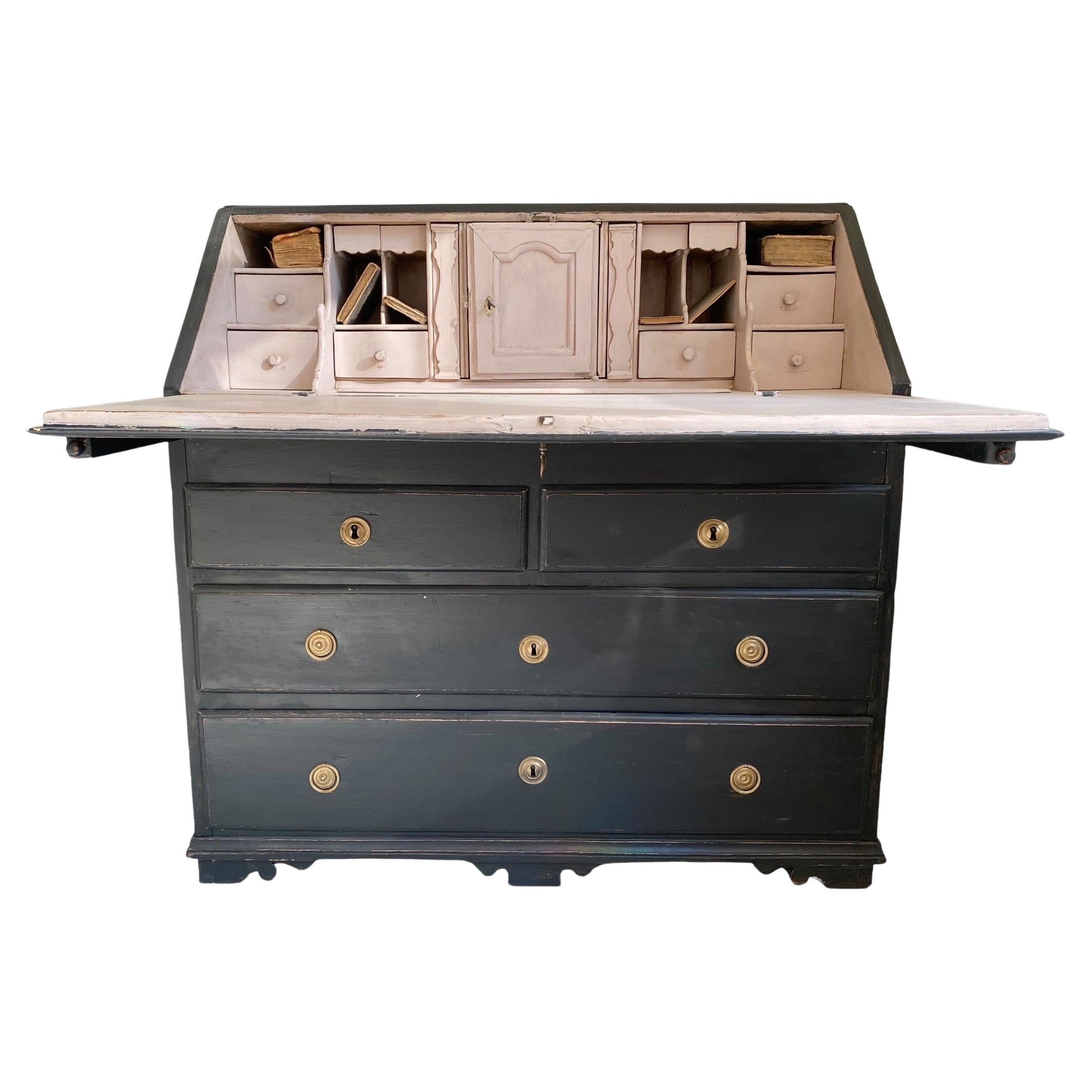 A Black Rococo Foldable Writing Desk With Drawers, Circa 18th Century Sweden