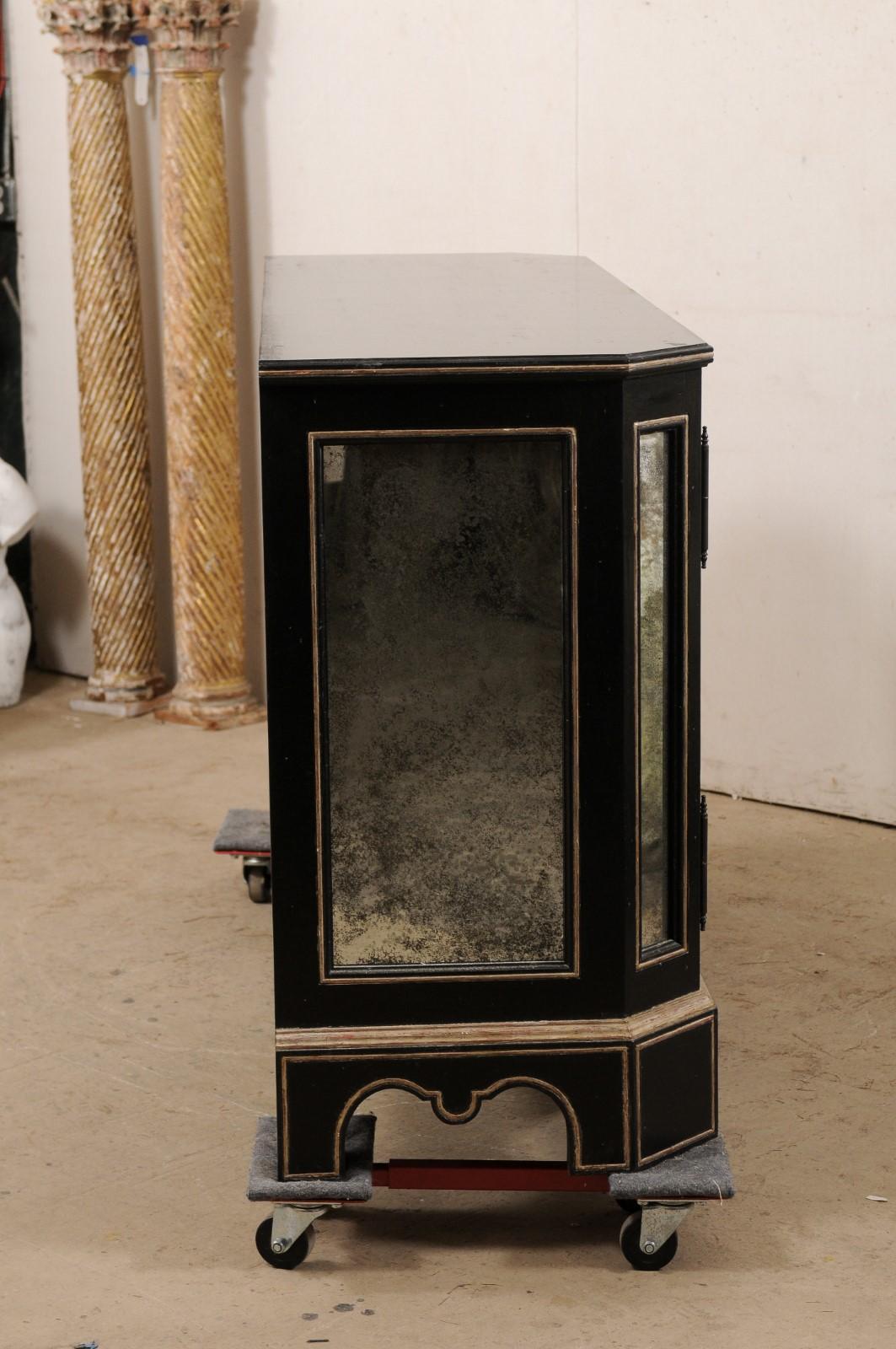 Black Sideboard Cabinet W/Nicely Antiqued Mirror Panels by Niermann Weeks For Sale 5