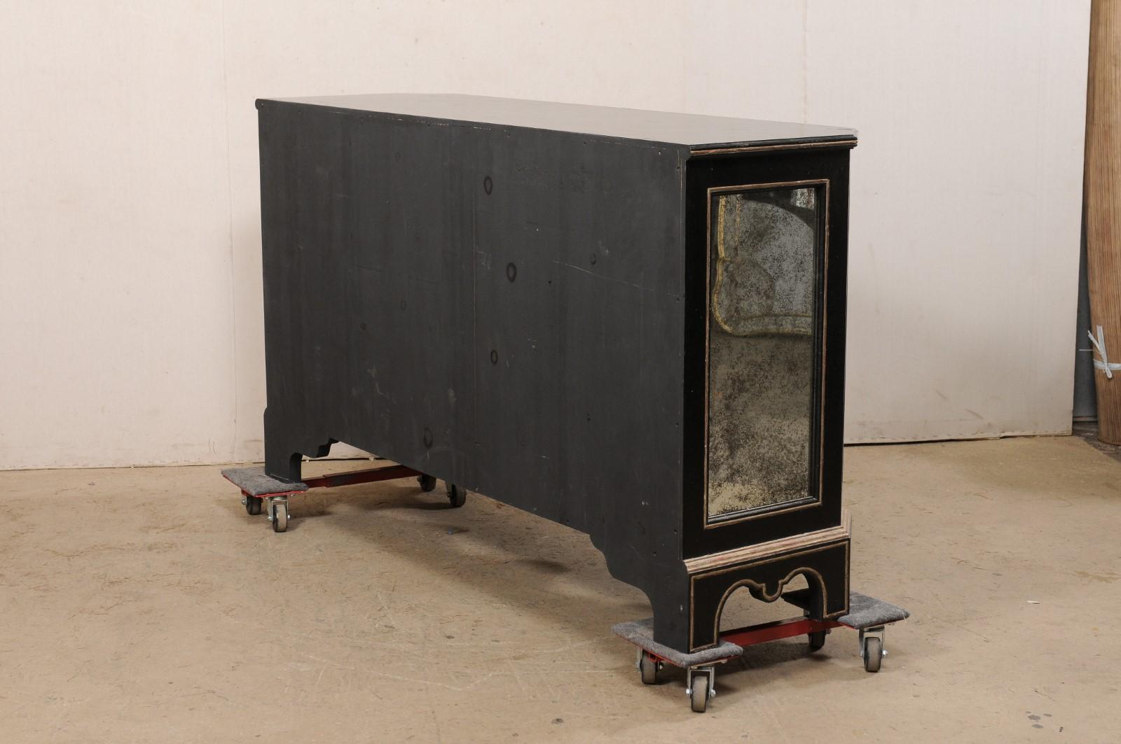 Black Sideboard Cabinet W/Nicely Antiqued Mirror Panels by Niermann Weeks For Sale 6