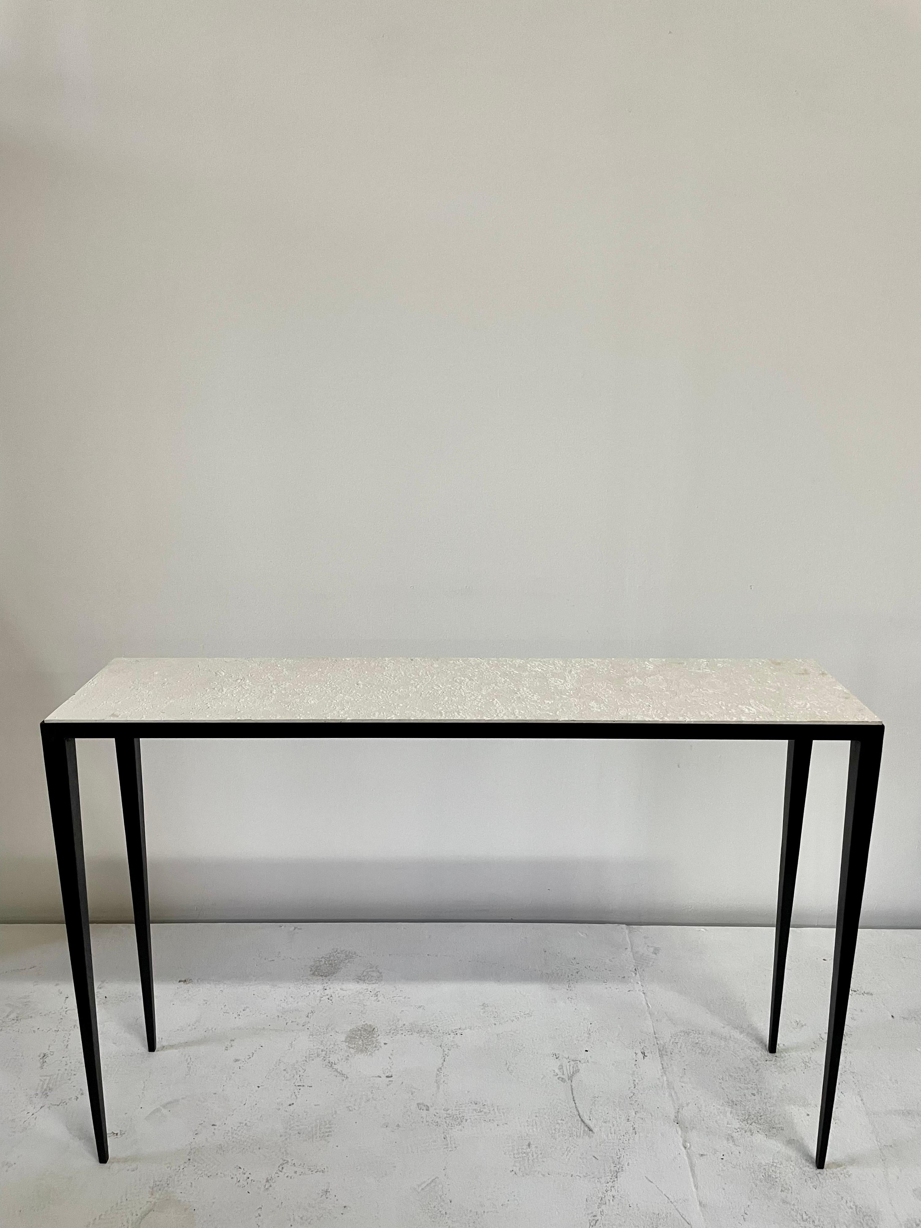 Blackened Iron Console W/ Limestone Inset After JMF In Good Condition For Sale In East Hampton, NY