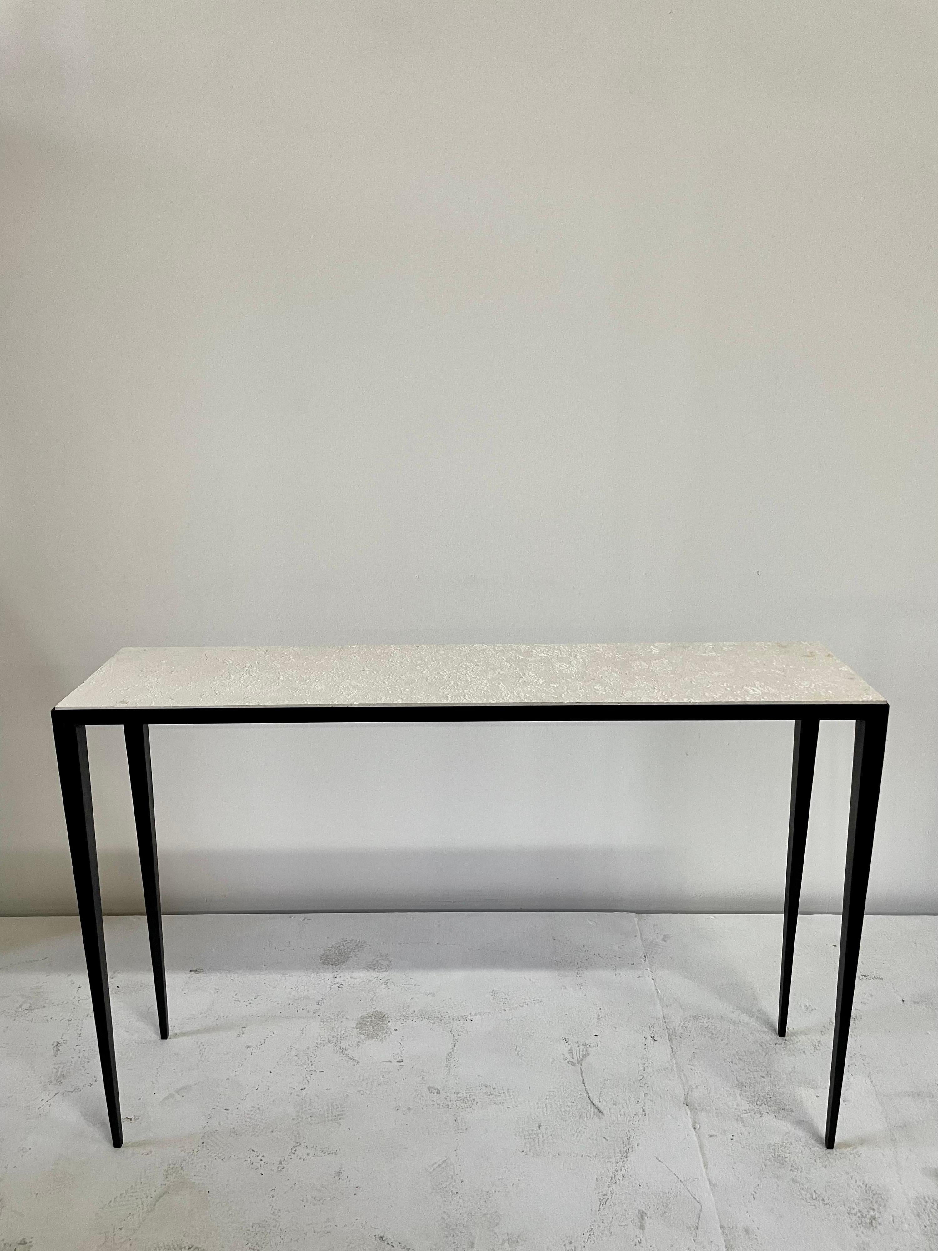 Blackened Iron Console W/ Limestone Inset After JMF For Sale 2