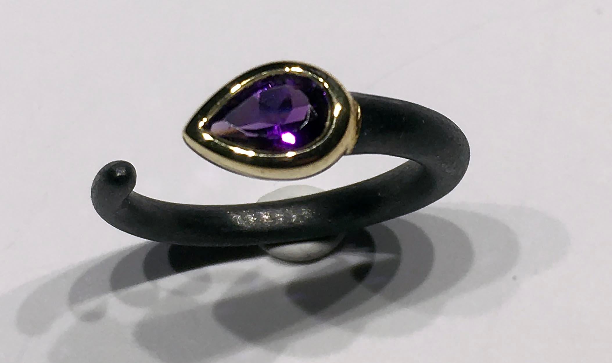 Contemporary Blackened Silver Ring Set with Amethyst
