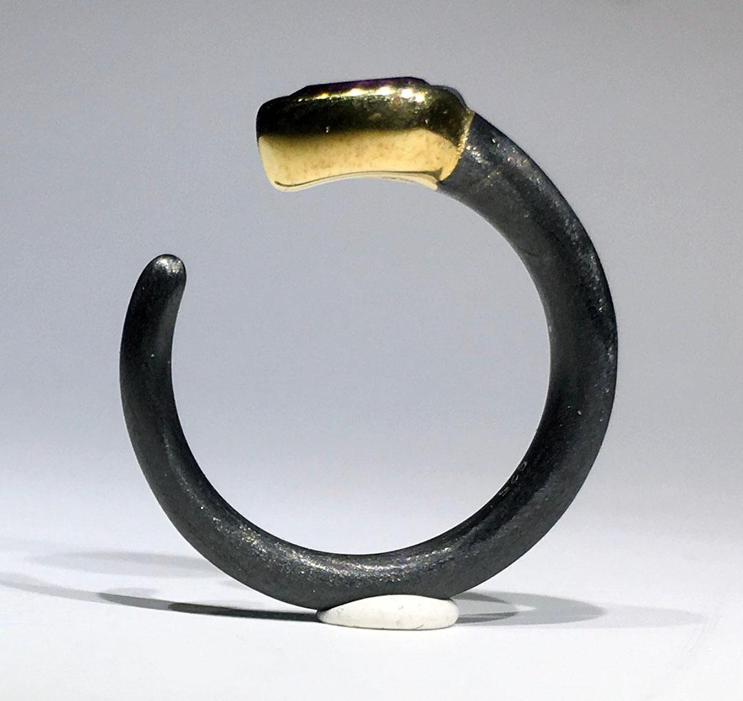 Pear Cut Blackened Silver Ring Set with Amethyst