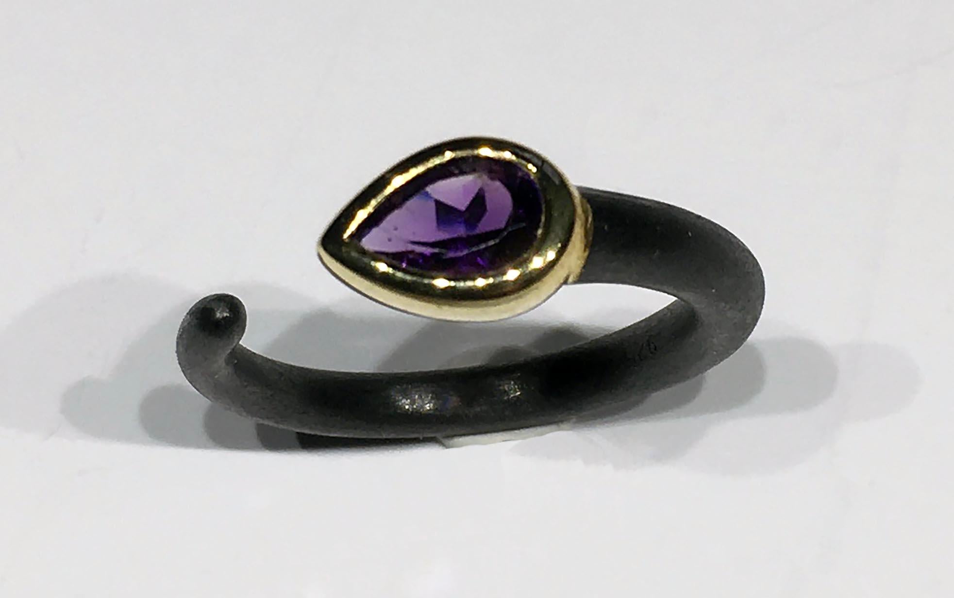 Blackened Silver Ring Set with Amethyst 3