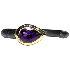 Blackened Silver Ring Set with Amethyst