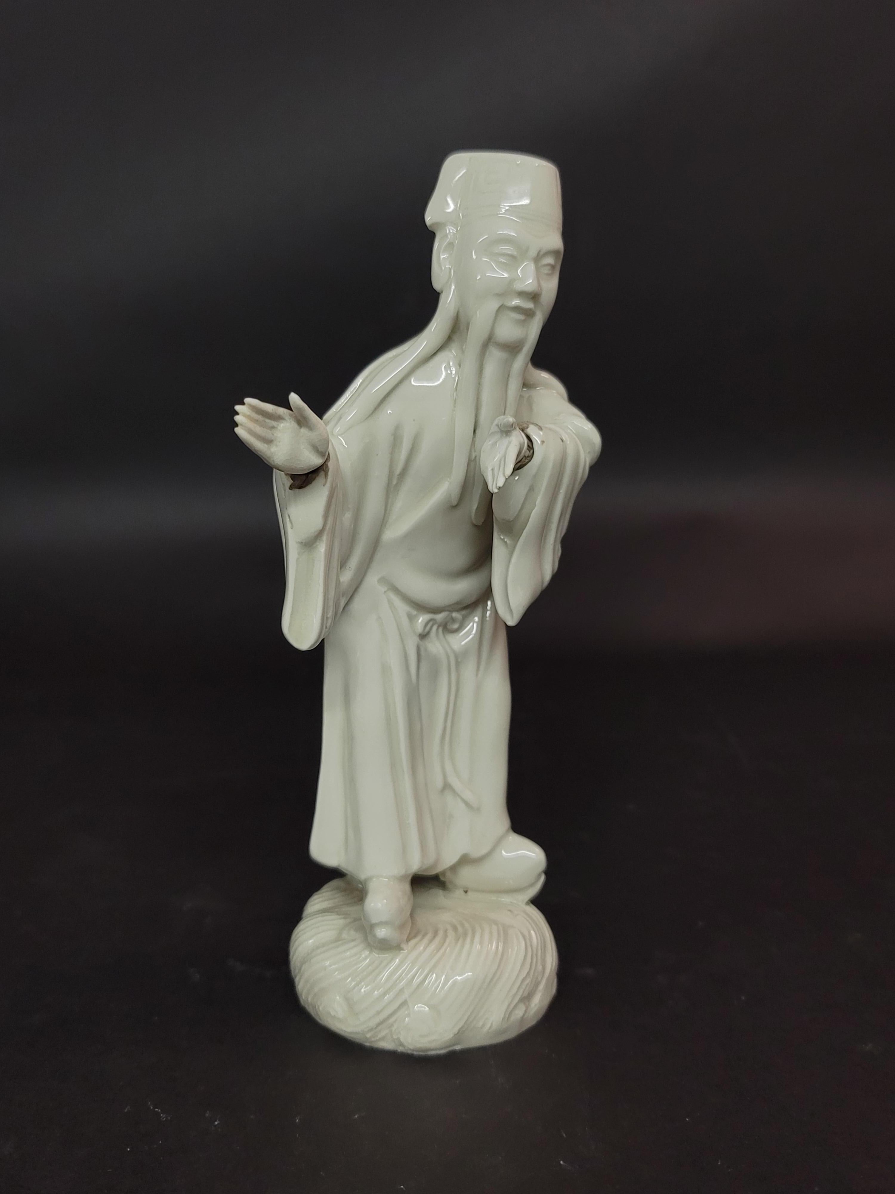 A Blanc de Chine immortal figure from the 19th century, Signed in the bottom.