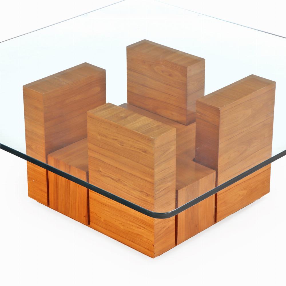 Couchtisch mit Glasplatte aus gebleichtem Mahagoni in der Art von Paul Evans, um 1980. im Zustand „Gut“ im Angebot in Philadelphia, PA