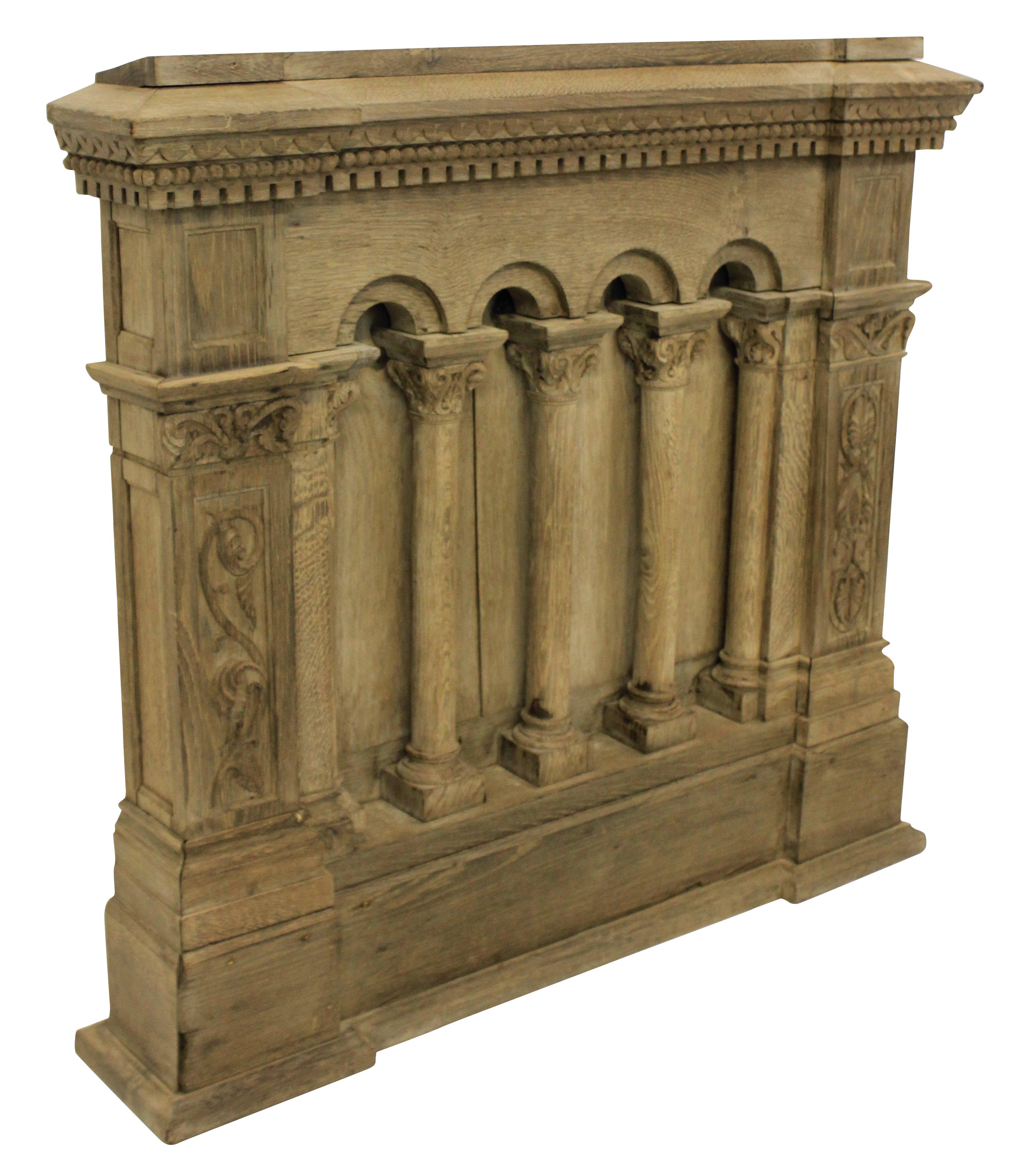 French bleached oak Romanesque carving, formerly the front of a church choir stall.