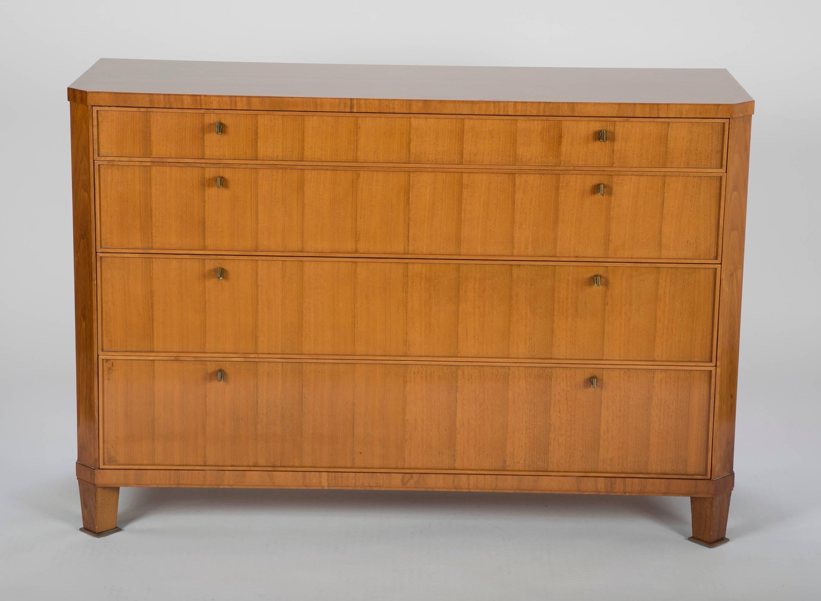 American Bleached Walnut Art Deco Style Chest of Drawers with Bronze Mounts