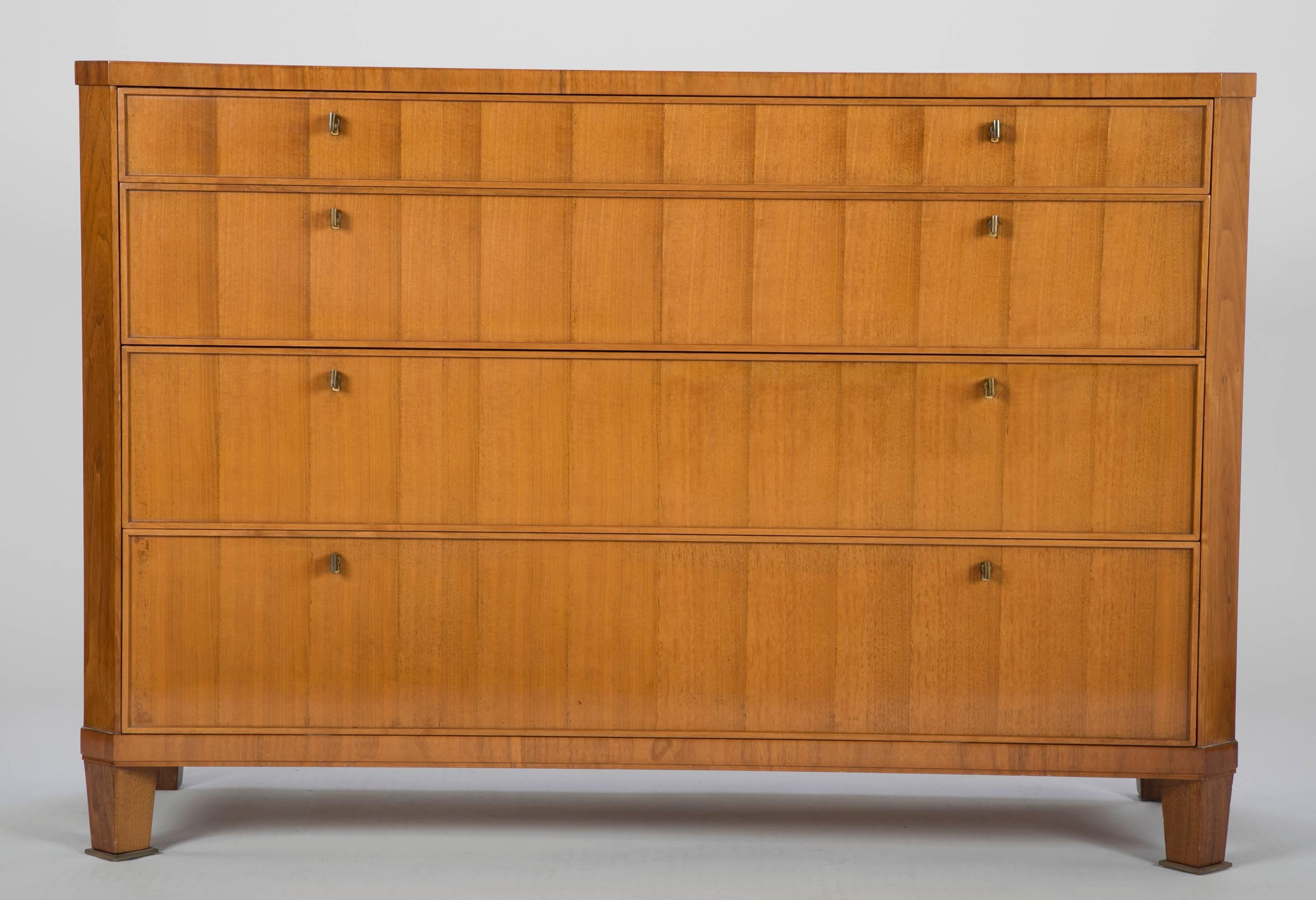 Bleached Walnut Art Deco Style Chest of Drawers with Bronze Mounts In Excellent Condition In Stamford, CT