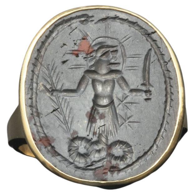 Bloodstone Roman Magical Intaglio Men's Ring of Abraxas 2nd-3rd Century ...