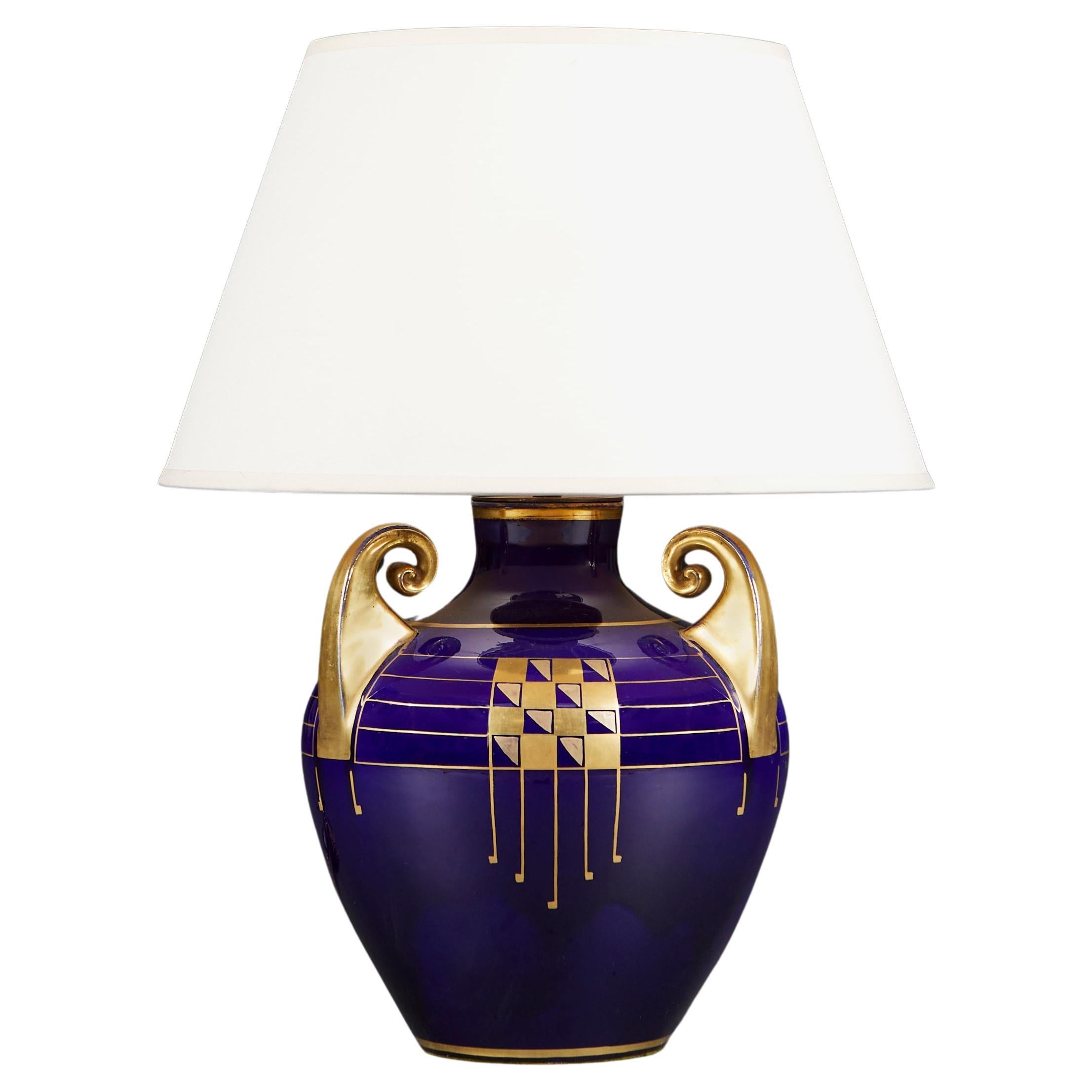 A Blue And Gold Art Deco Lamp For Sale