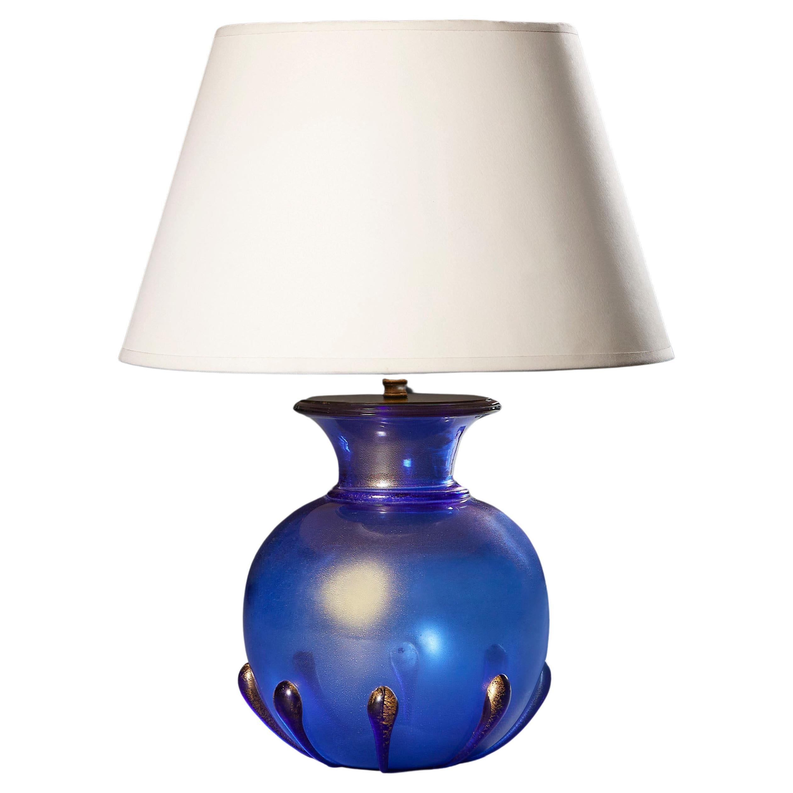 A Blue and Gold flecked Murano Glass Vase as a Lamp