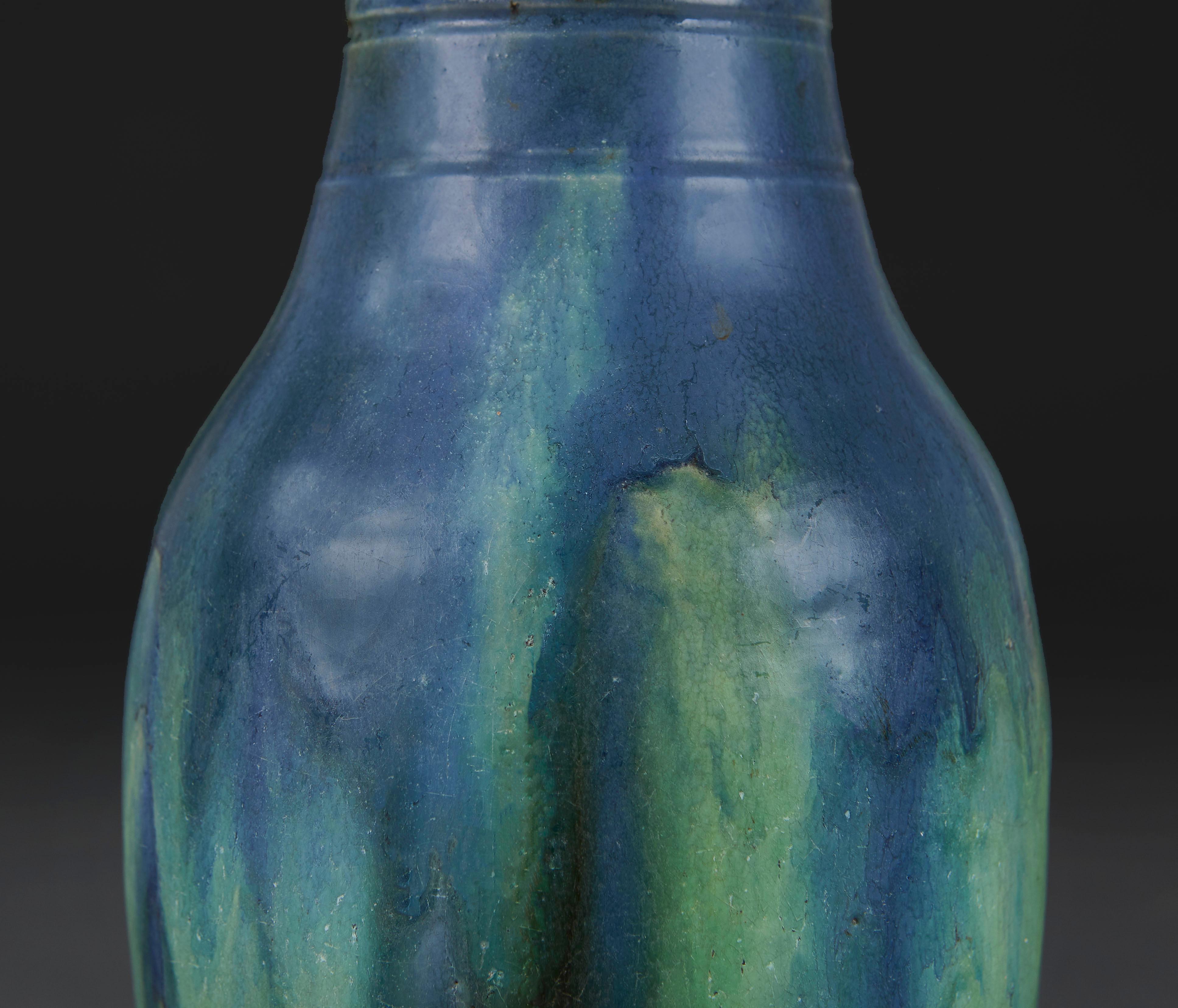 A blue and green drip glaze pottery table lamp In Good Condition In London, GB