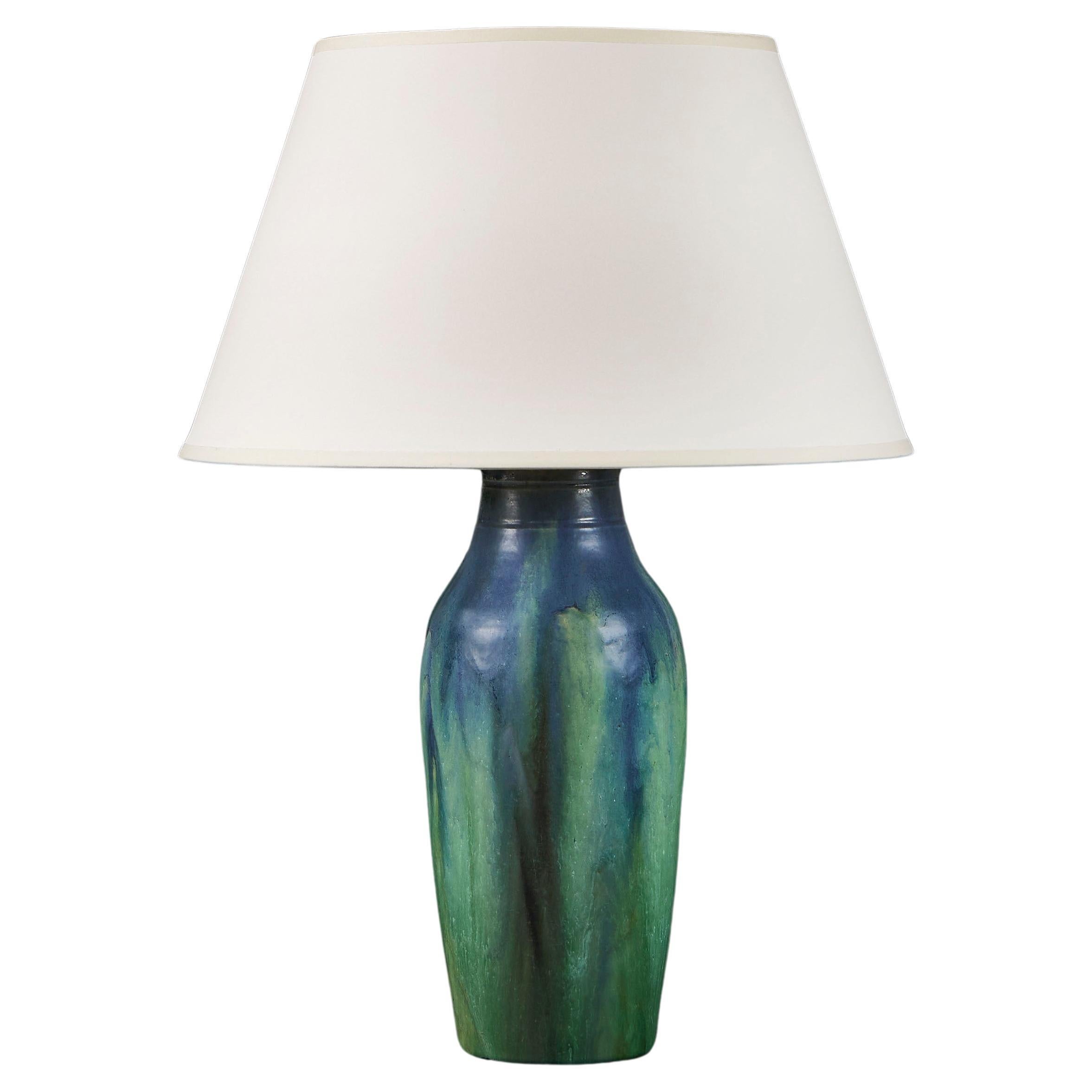 A blue and green drip glaze pottery table lamp