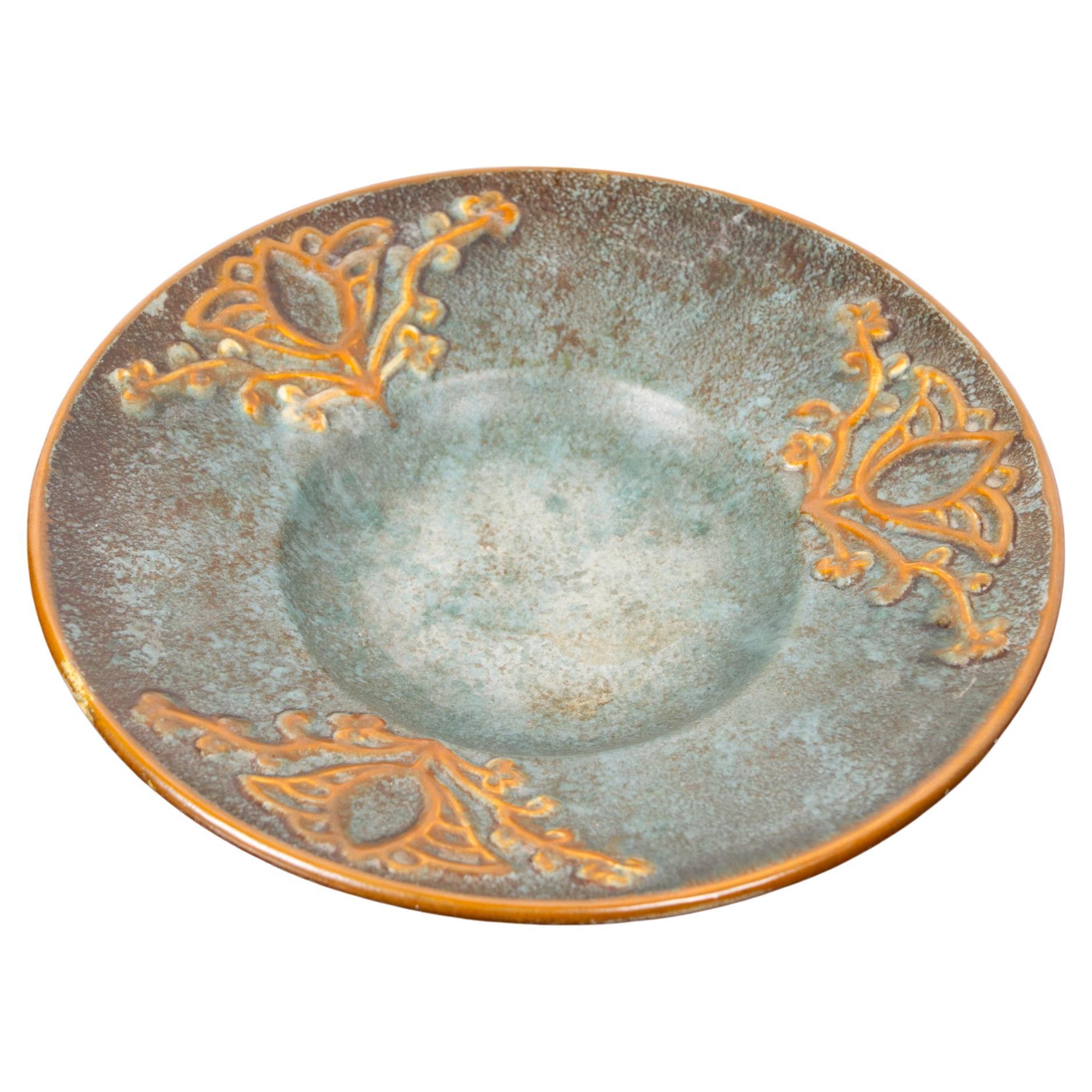 A blue and orange ceramic Art Deco plate by Michael Andersen, Denmark, 1940s