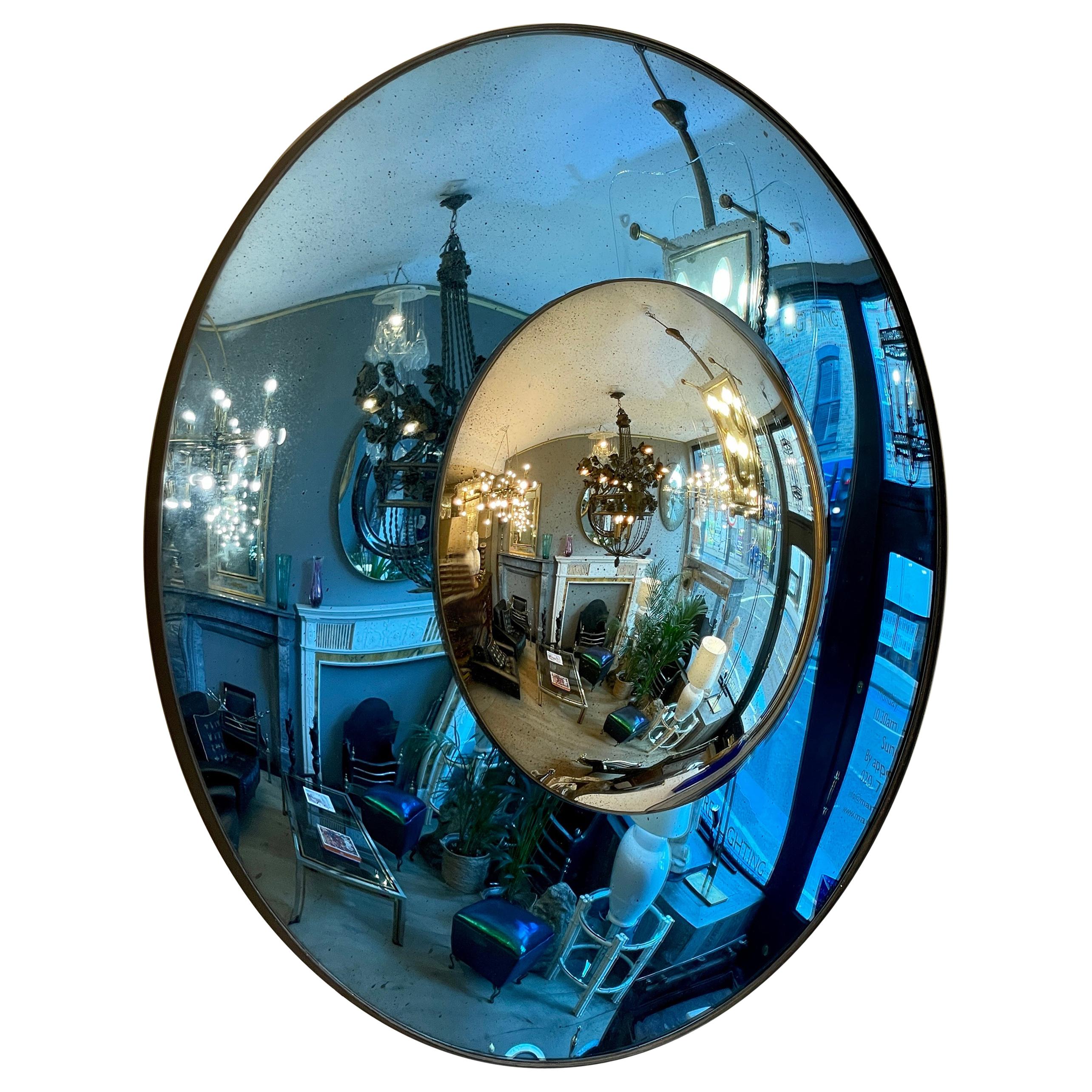 Blue and Silver Distressed Glass Convex Mirror