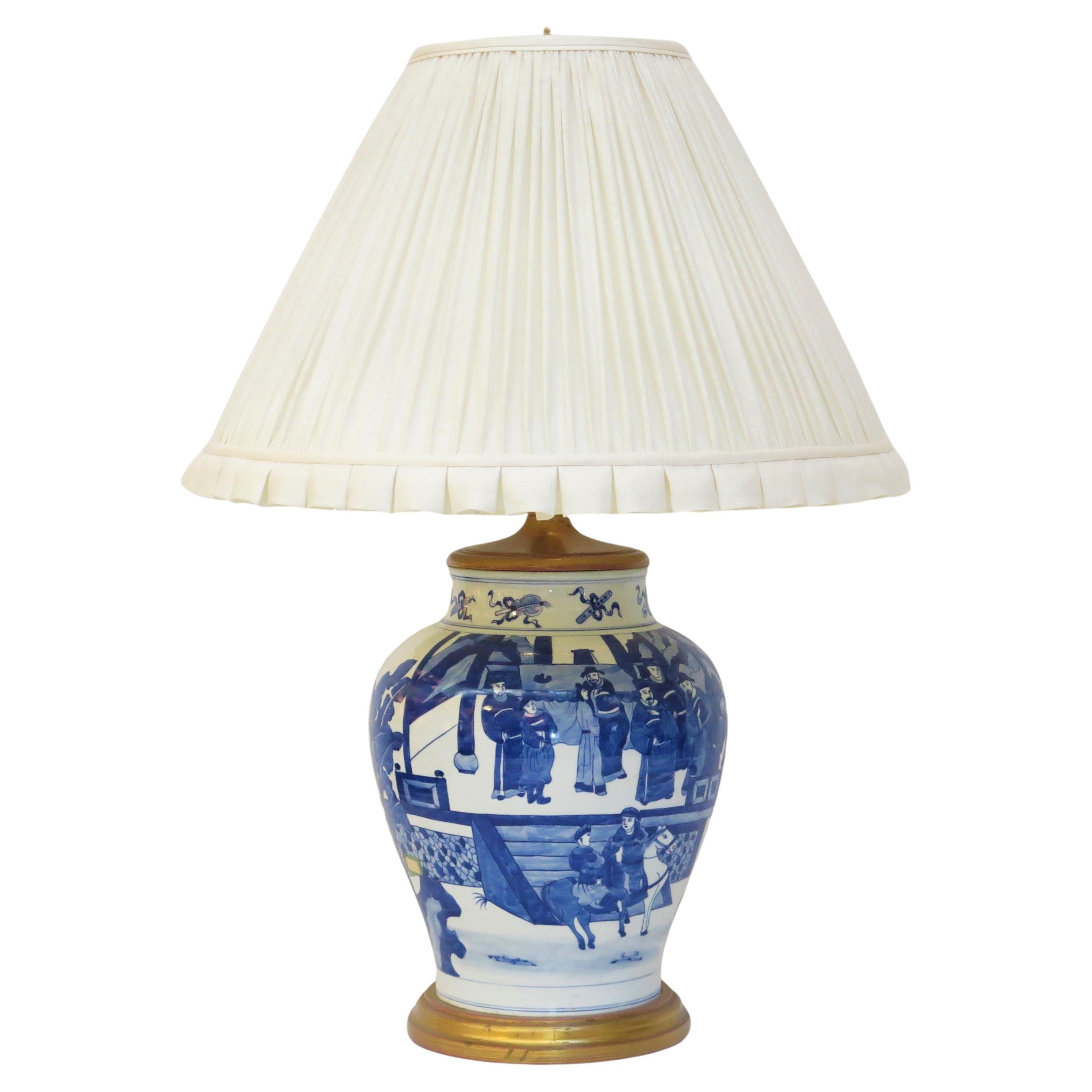 Lampe aus blauem und weißem chinesischem Porzellan
