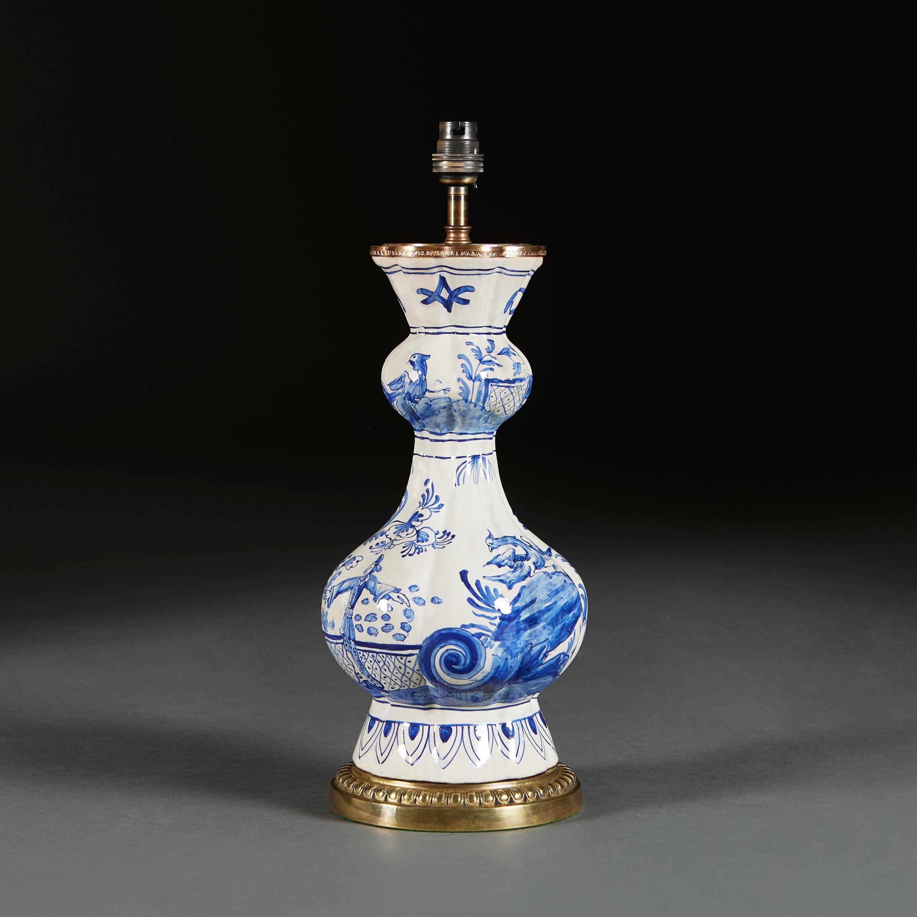 Chinoiserie Blue and White Delft Lamp For Sale