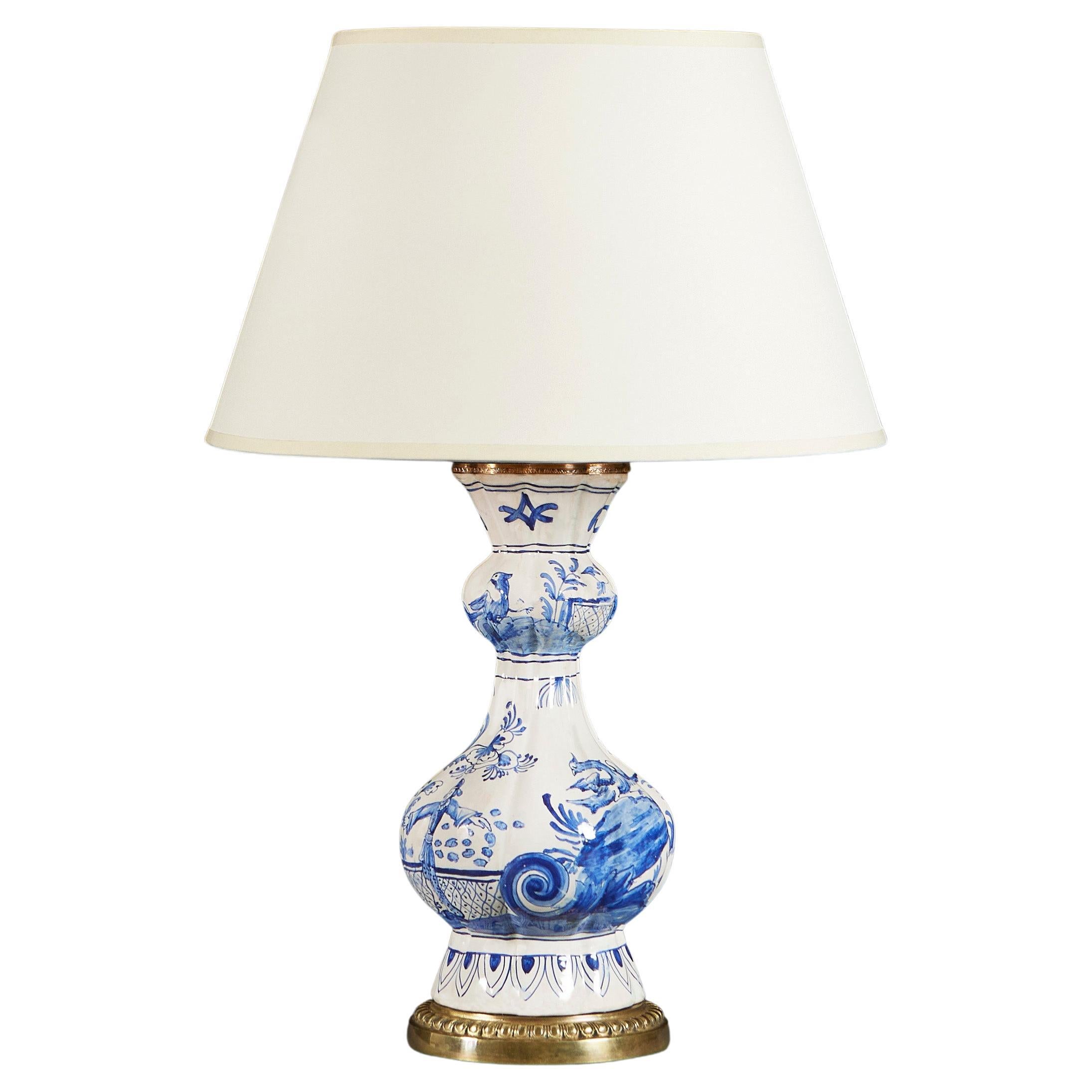Blue and White Delft Lamp For Sale