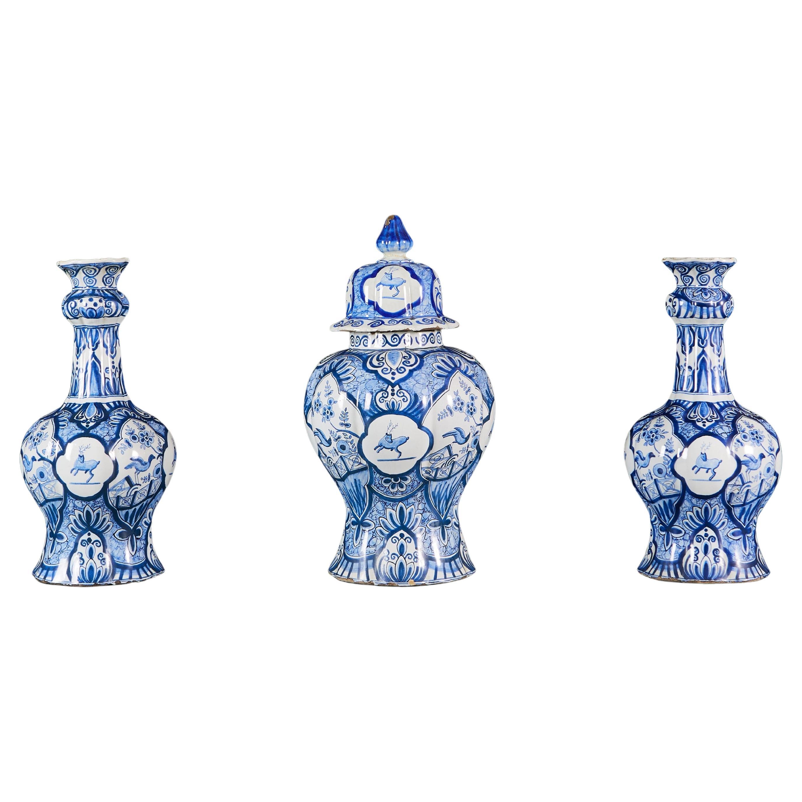 Blue and White Delft Three Piece Garniture