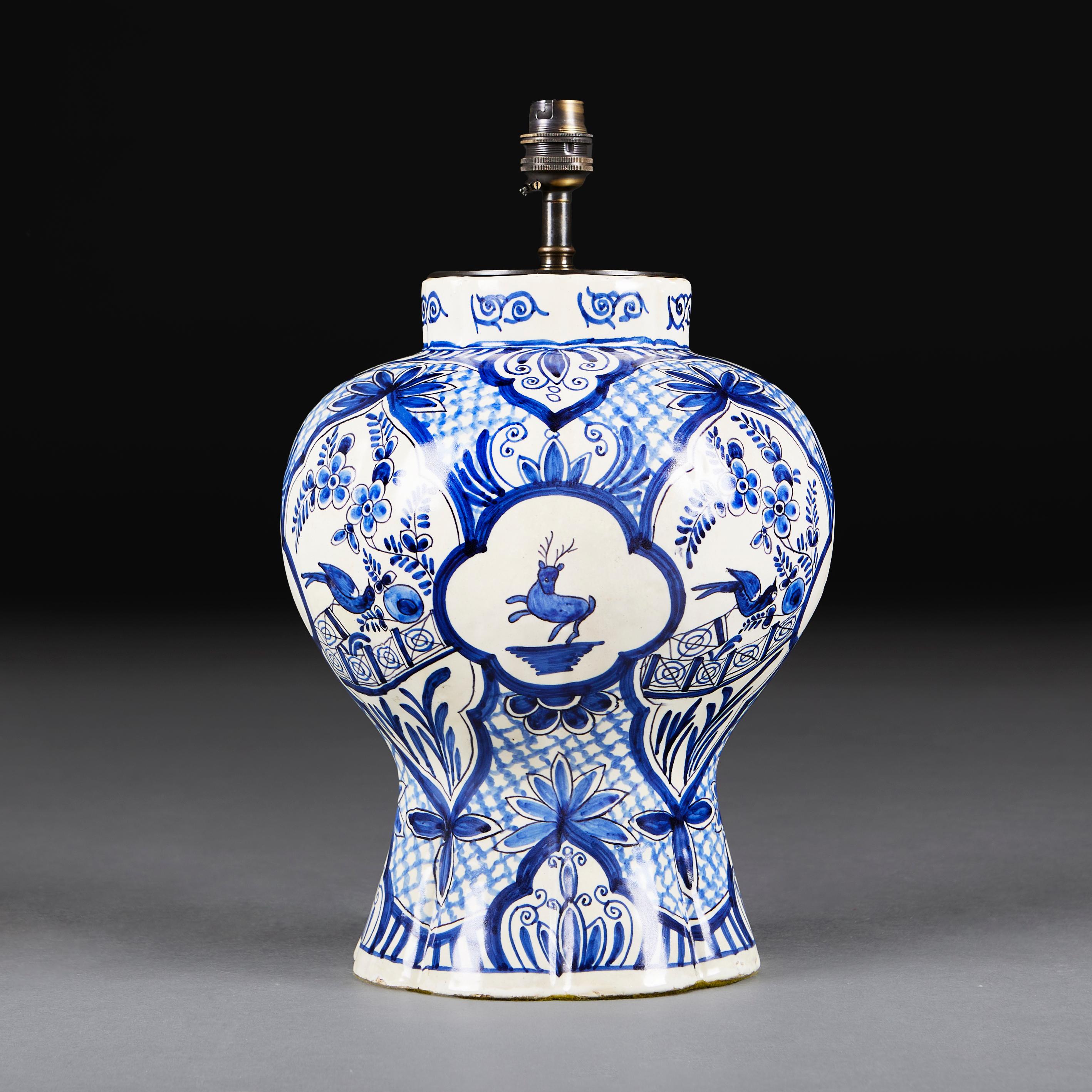 Dutch A Blue And White Delft Vase As A Lamp For Sale