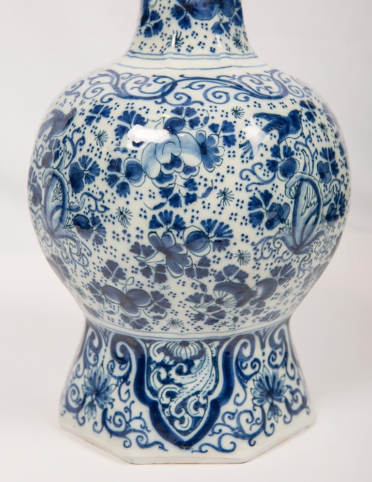 Antique Blue and White Delft Vase in the Thousand Flowers Pattern For